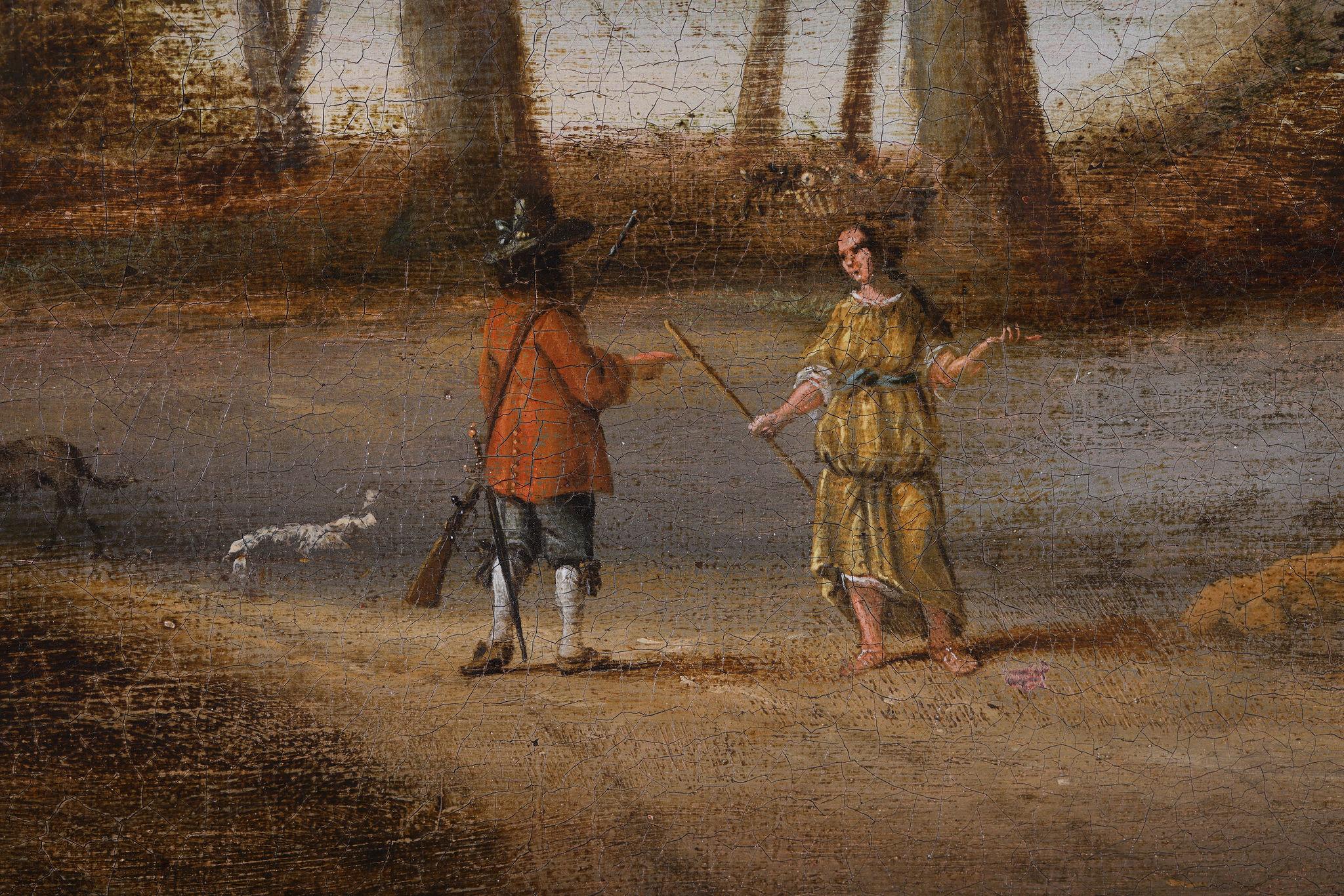 'A woodland Pathway' Follower of Meindert Hobbema. Framed antique oil painting im Angebot 2