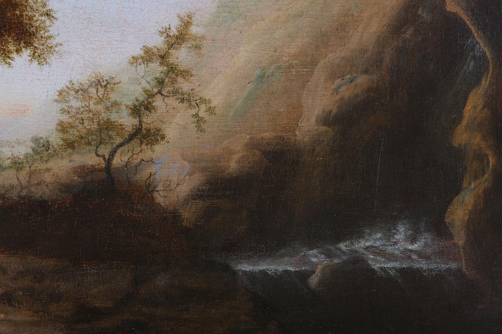 'A woodland Pathway' Follower of Meindert Hobbema. Framed antique oil painting im Angebot 5