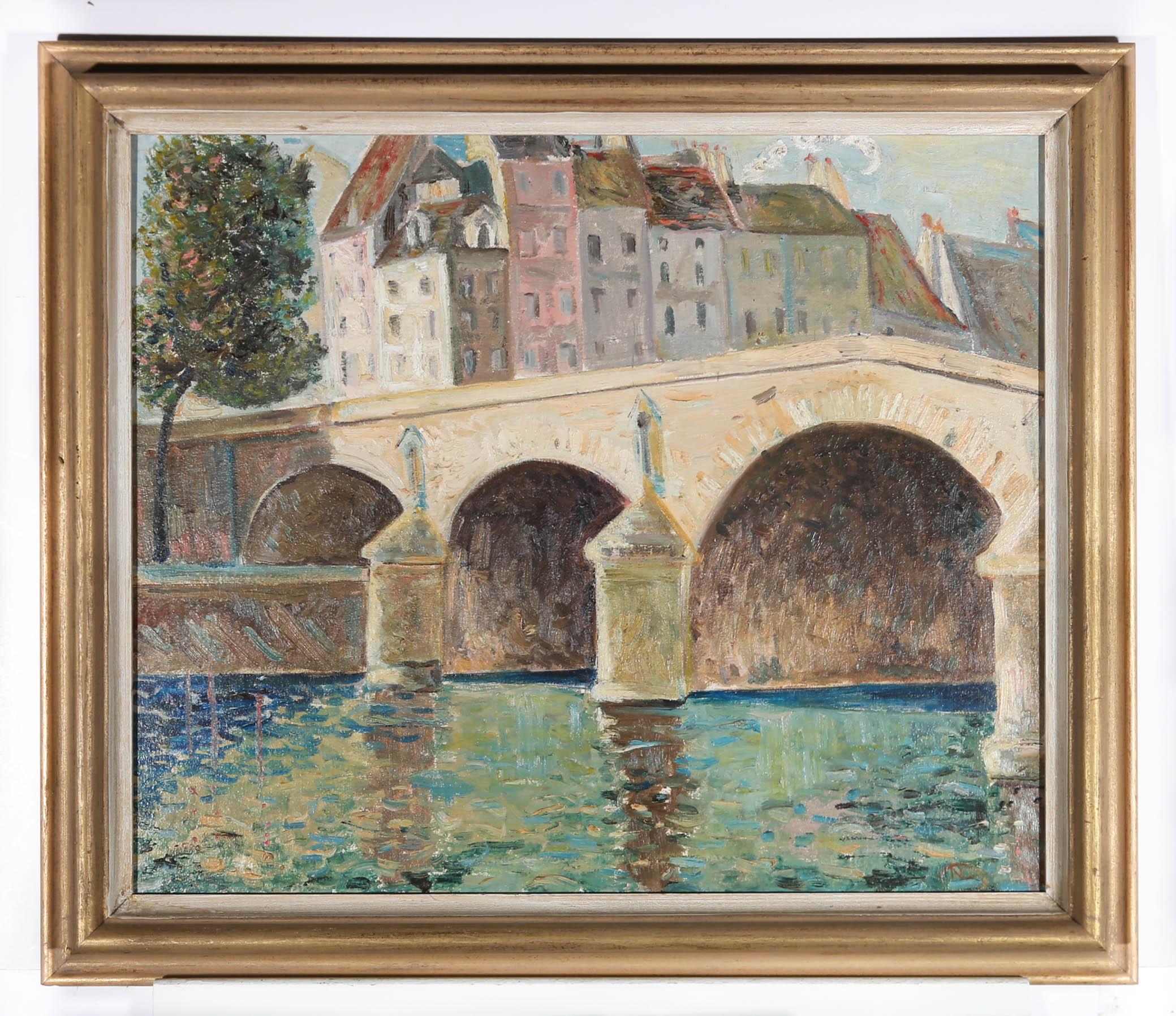 Follower of Norman Lloyd (1895-1983) - Framed 20th Century Oil, Seine Embankment For Sale 1