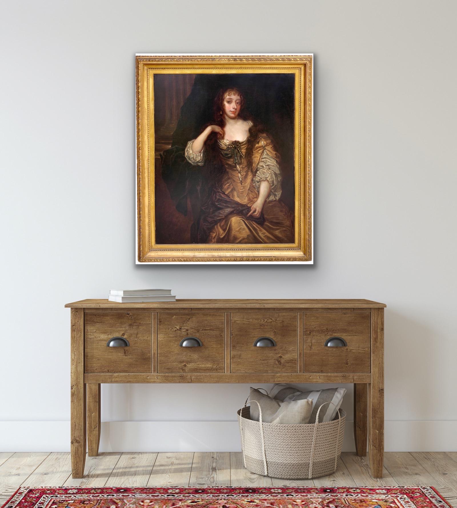 Huge Antique British portrait painting of a Noble Woman - Peter Lely Pearls 4