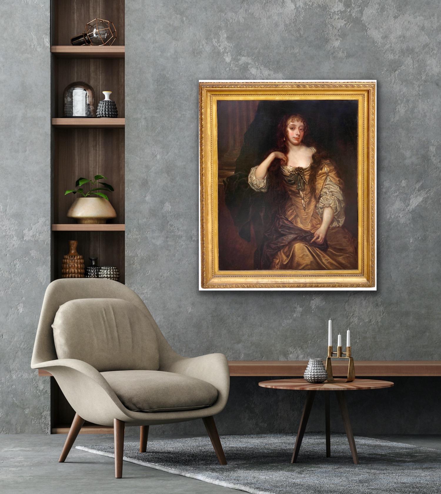 Huge Antique British portrait painting of a Noble Woman - Peter Lely Pearls - Painting by (follower of) Peter Lely