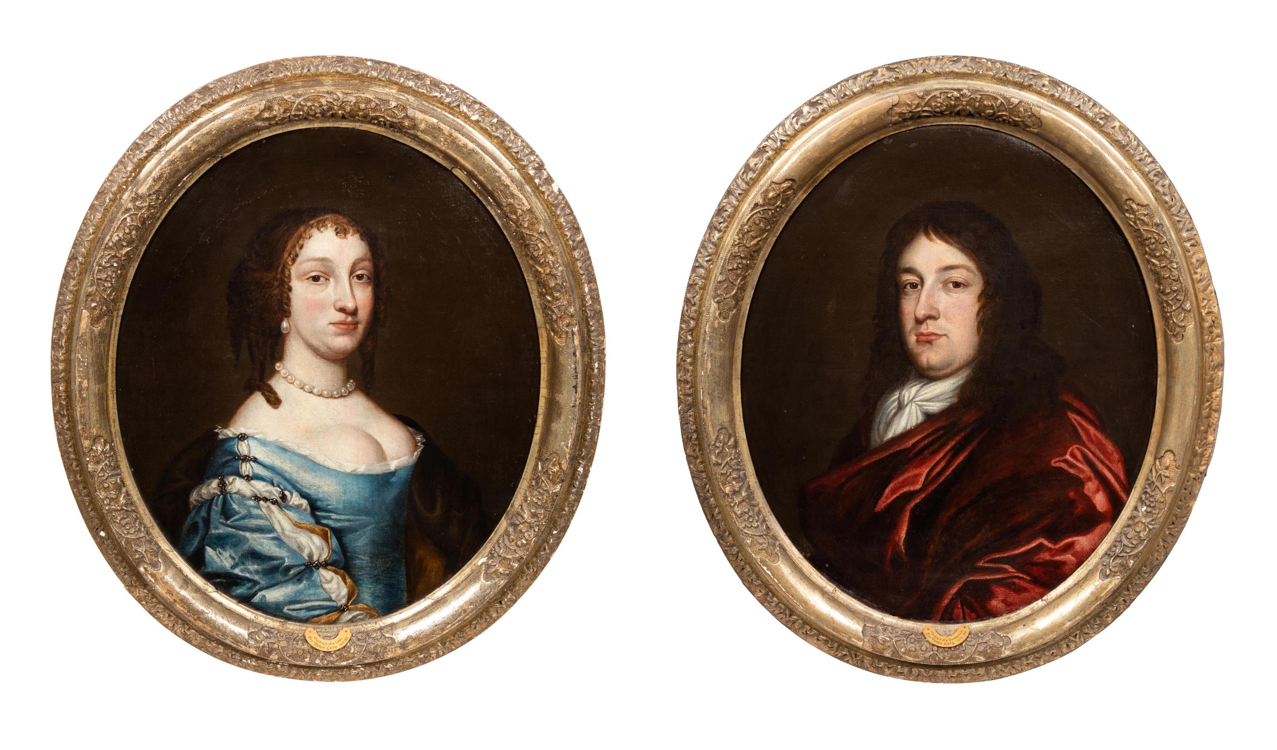 (follower of) Peter Lely Portrait Painting - Oil Paintings, Portraits Circle of Peter Lely (1618 – 1680) Pair.