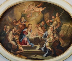 Adoration Of The Shepherds Painting Oil on canvas Italy 18th Century