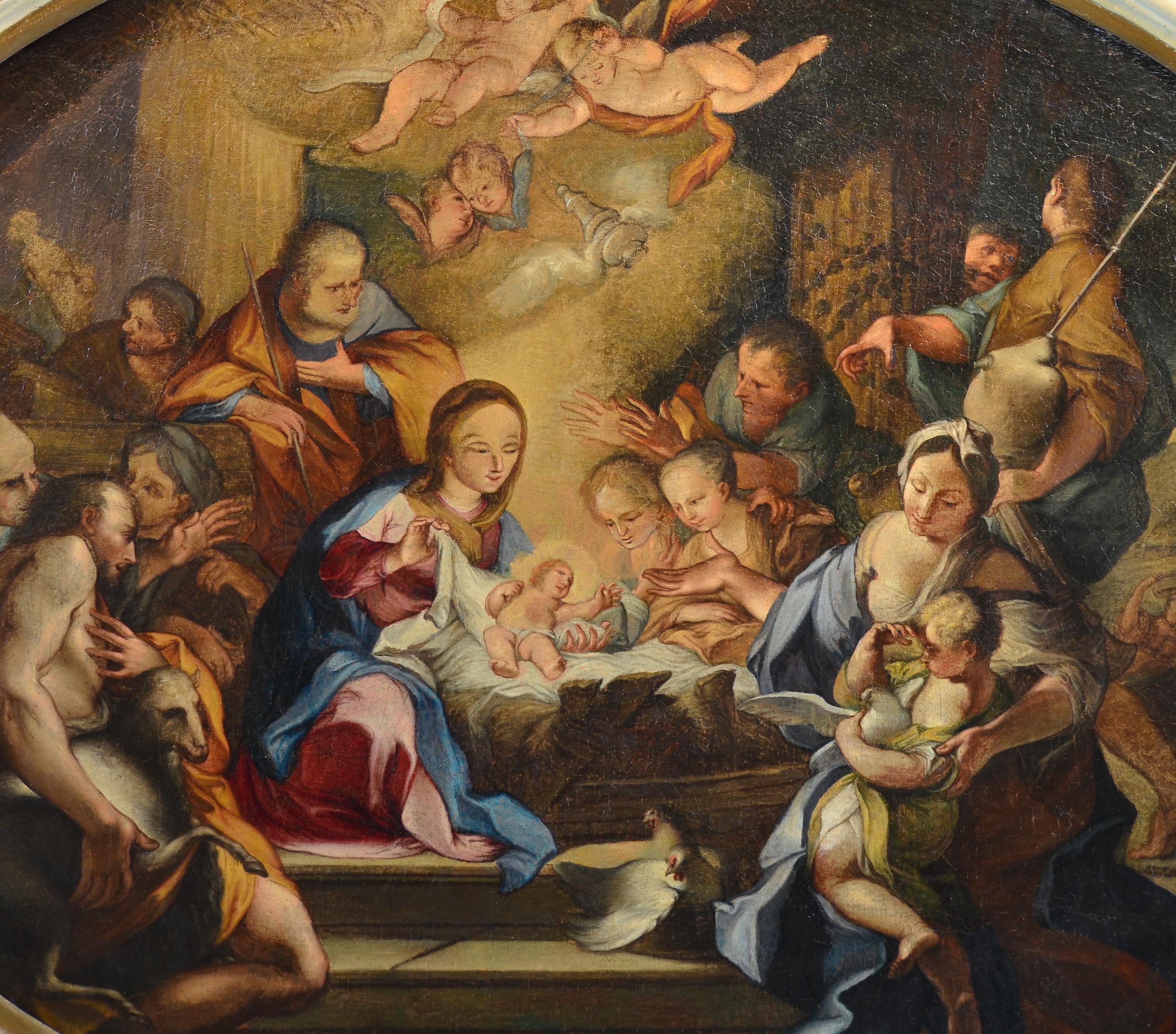 Adorazione dei pastori Pittura Olio su tela Italia XVIII secolo in vendita 4