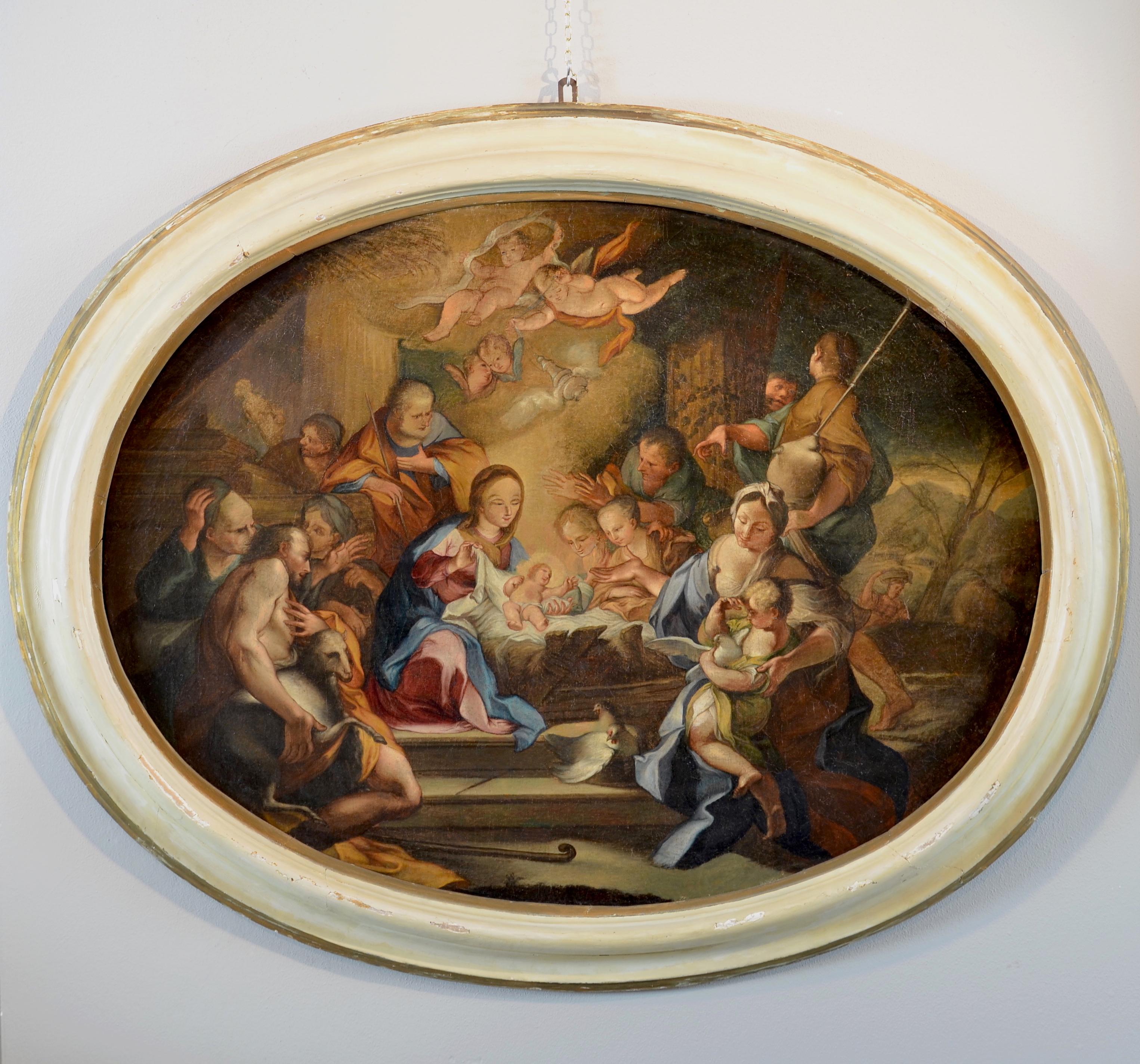 Adorazione dei pastori Pittura Olio su tela Italia XVIII secolo - Painting di (After) Sebastiano Conca