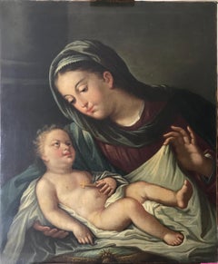 Antique The Madonna & Child, early 1700's Italian Old Master oil painting