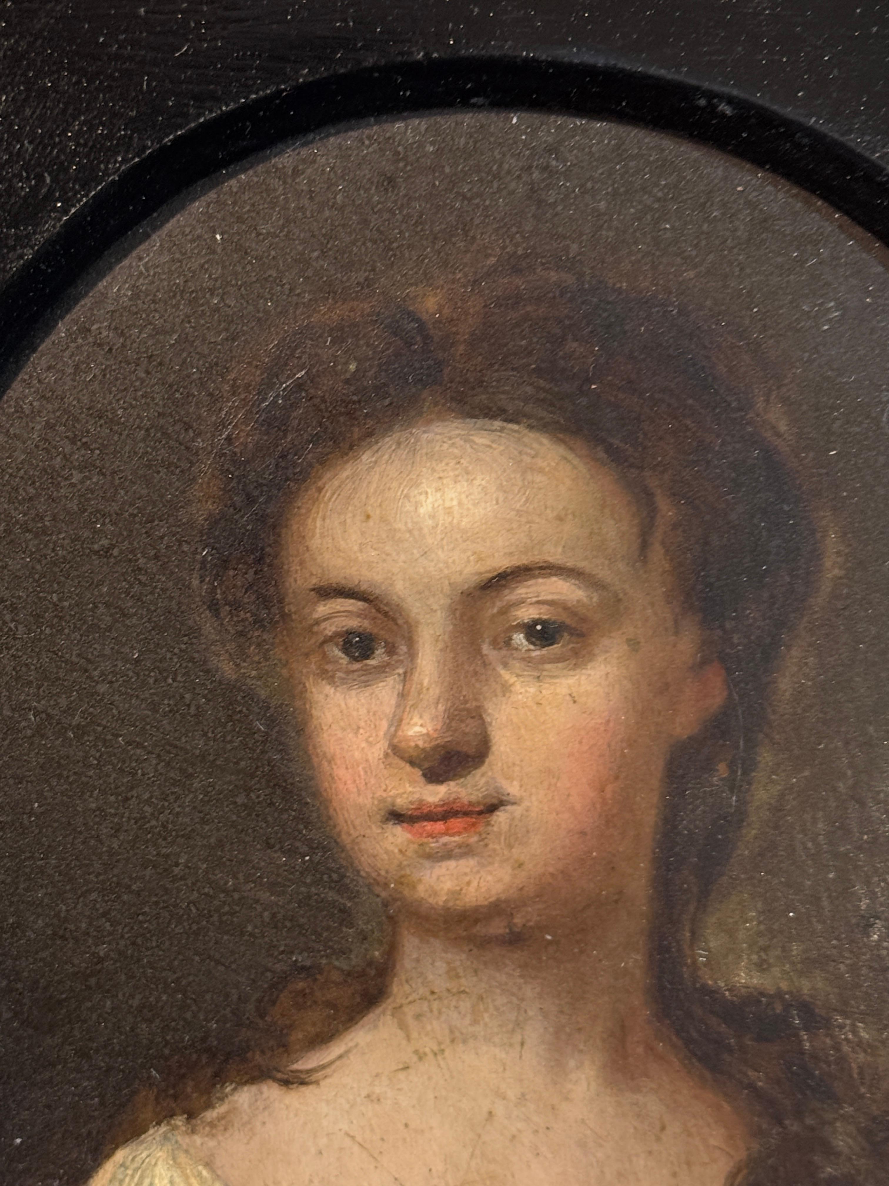 Oval 18th century Portrait of a Young girl, oil on copper - Painting by (Follower of) Sir Godfrey Kneller