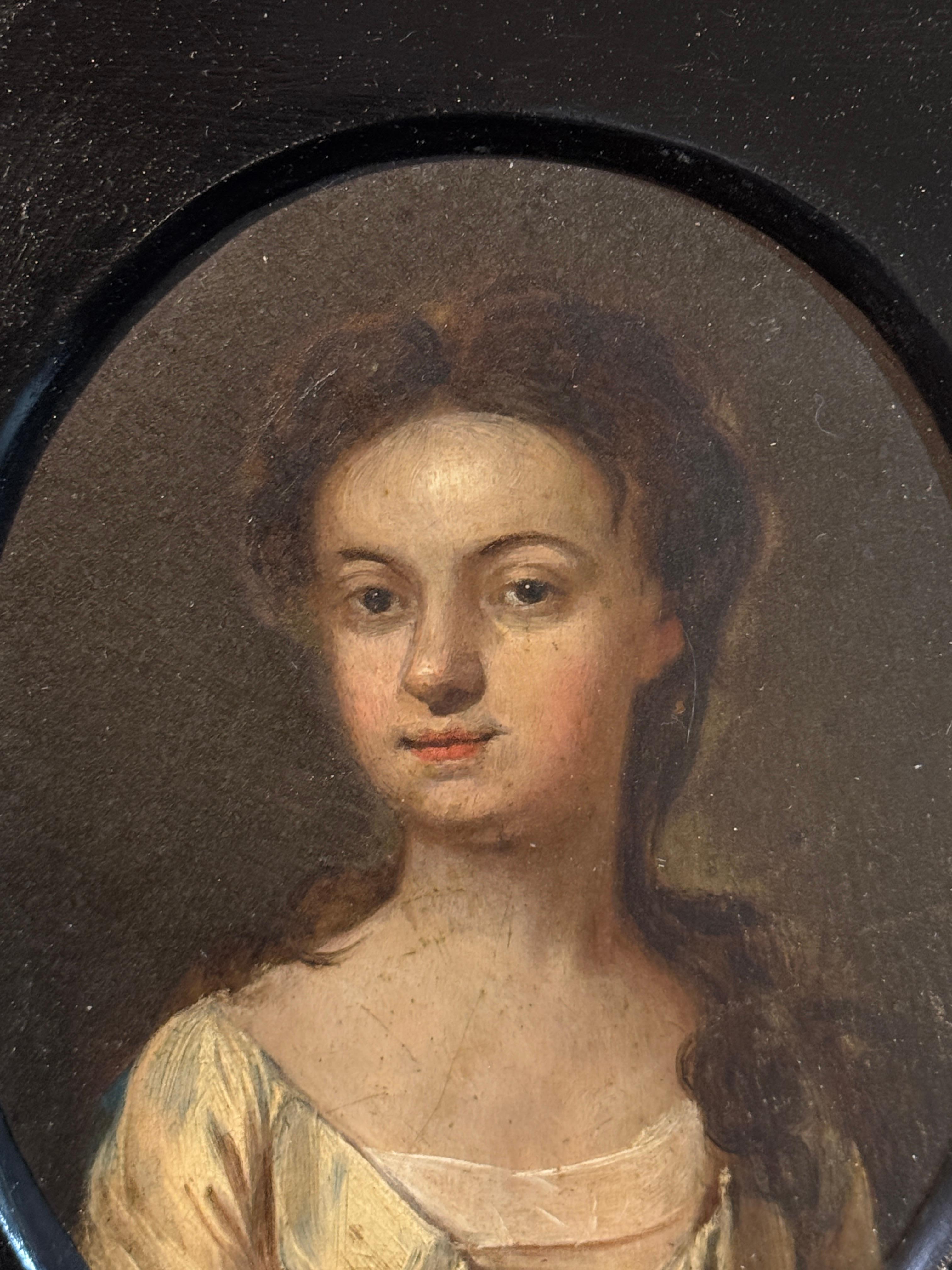 Oval 18th century Portrait of a Young girl, oil on copper - Old Masters Painting by (Follower of) Sir Godfrey Kneller