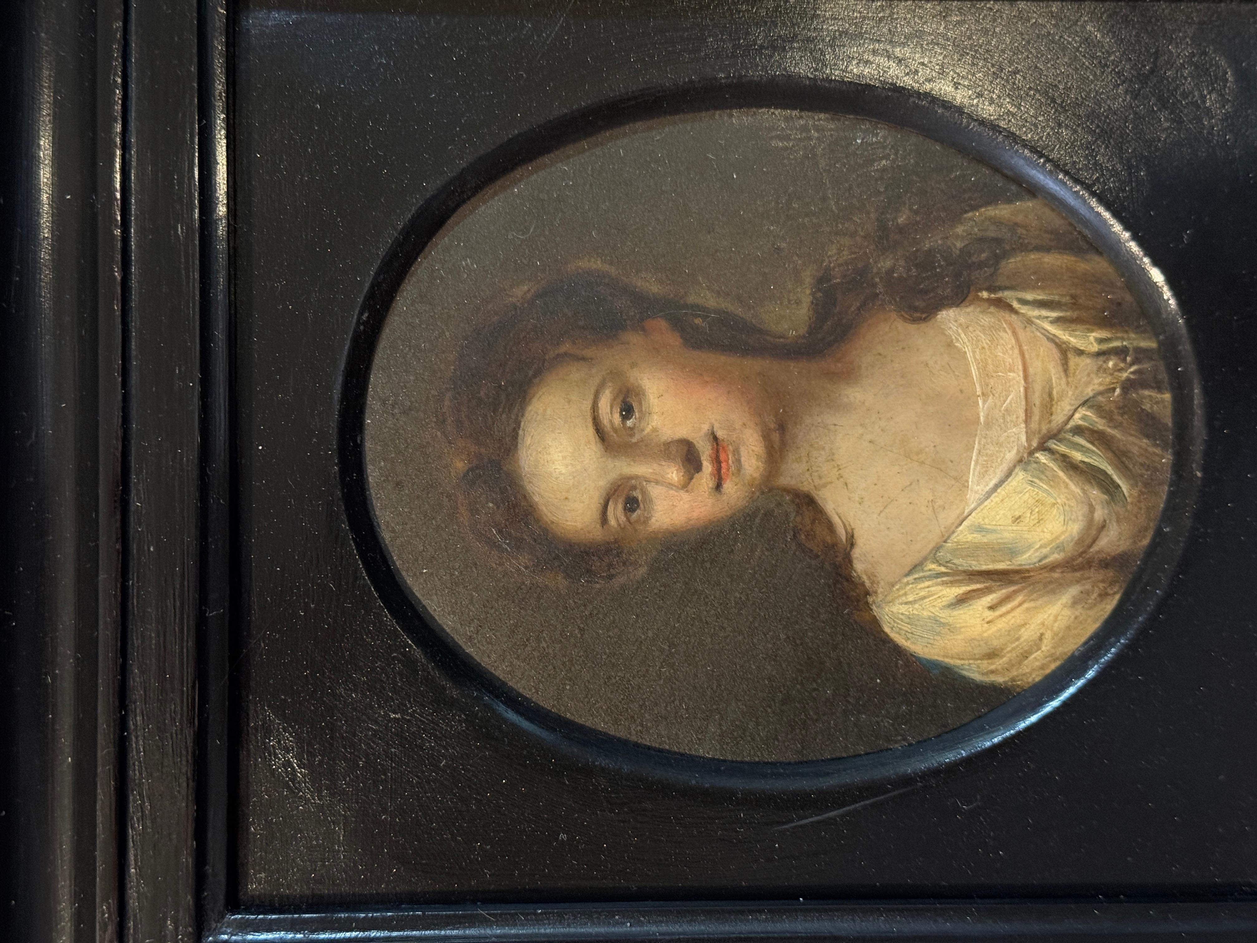 Oval 18th century Portrait of a Young girl, oil on copper For Sale 1
