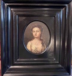 Oval 18th century Portrait of a Young girl, oil on copper
