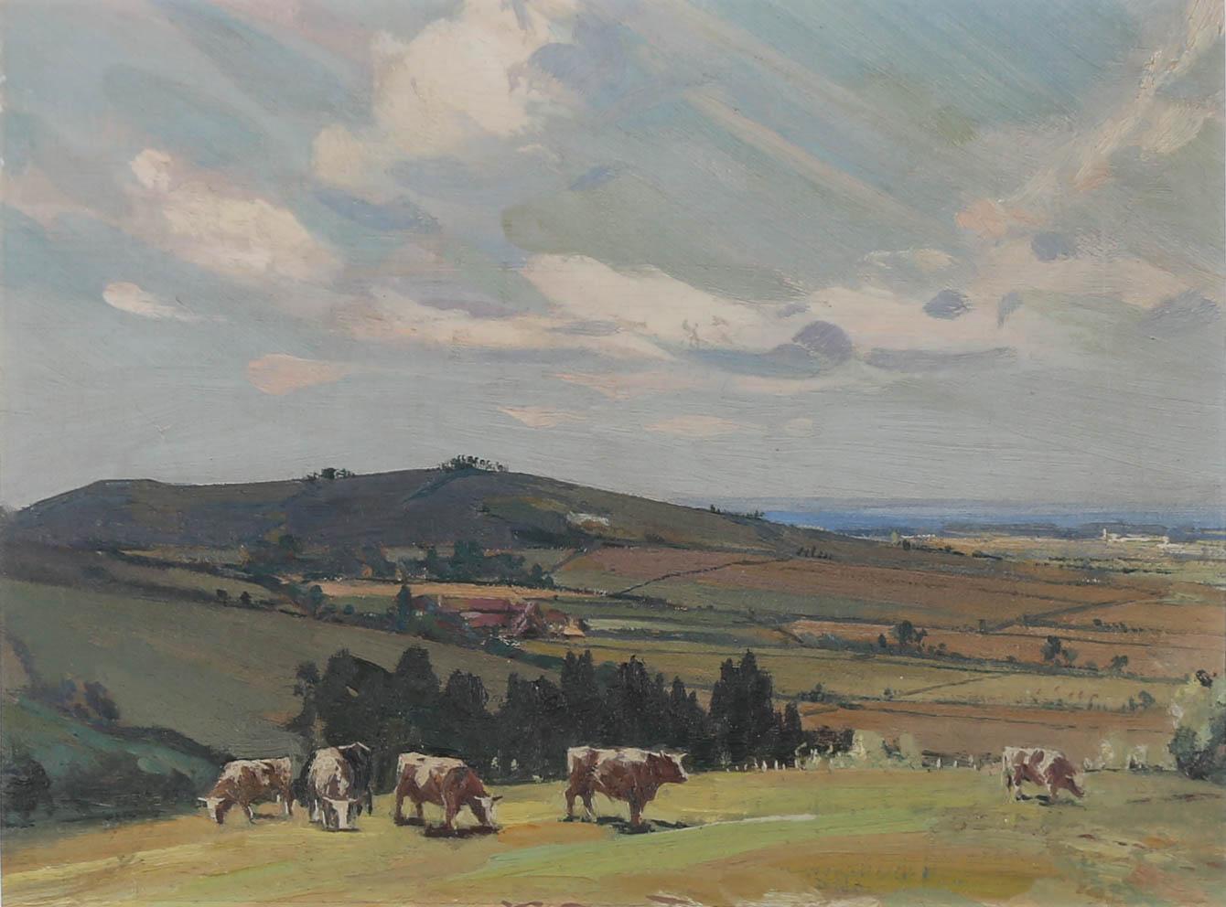 Follower of Sir J A Arnesby Brown (1866-1955) - Framed Oil, Summer Grazing - Painting by Follower of Sir John Alfred Arnesby Brown