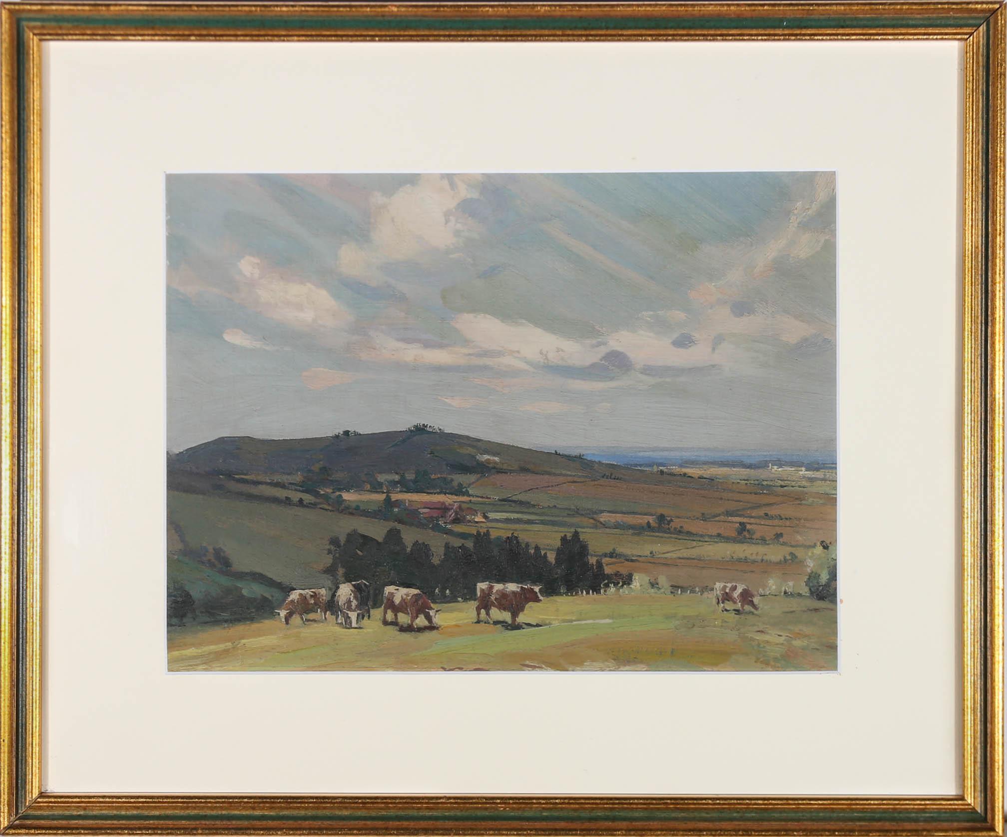 Follower of Sir John Alfred Arnesby Brown Landscape Painting - Follower of Sir J A Arnesby Brown (1866-1955) - Framed Oil, Summer Grazing