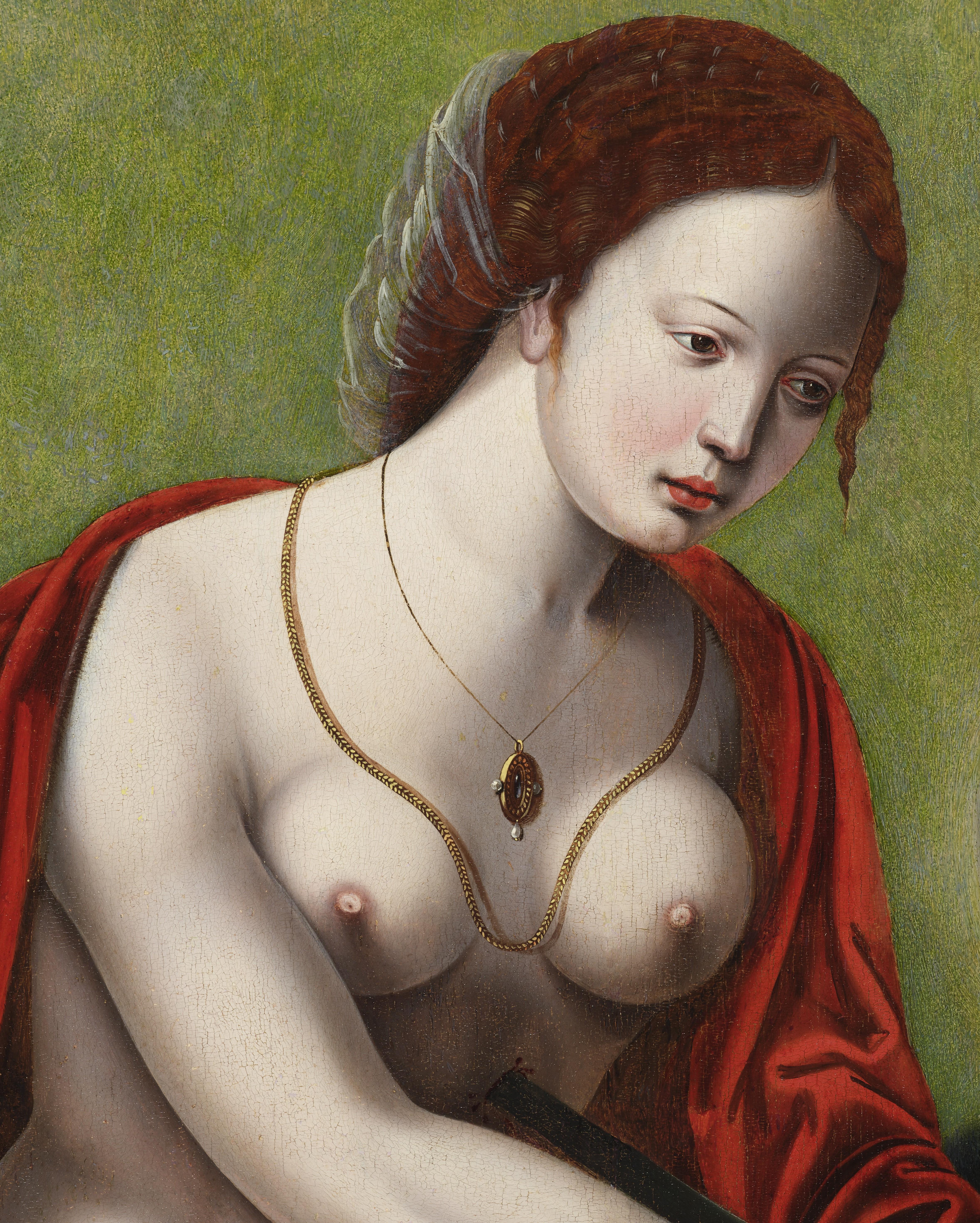 Eine faszinierende Lucretia von der Nachfolgerin des Meisters der weiblichen Halblängen (Alte Meister), Painting, von Follower of the Master of the Female Half Lengths