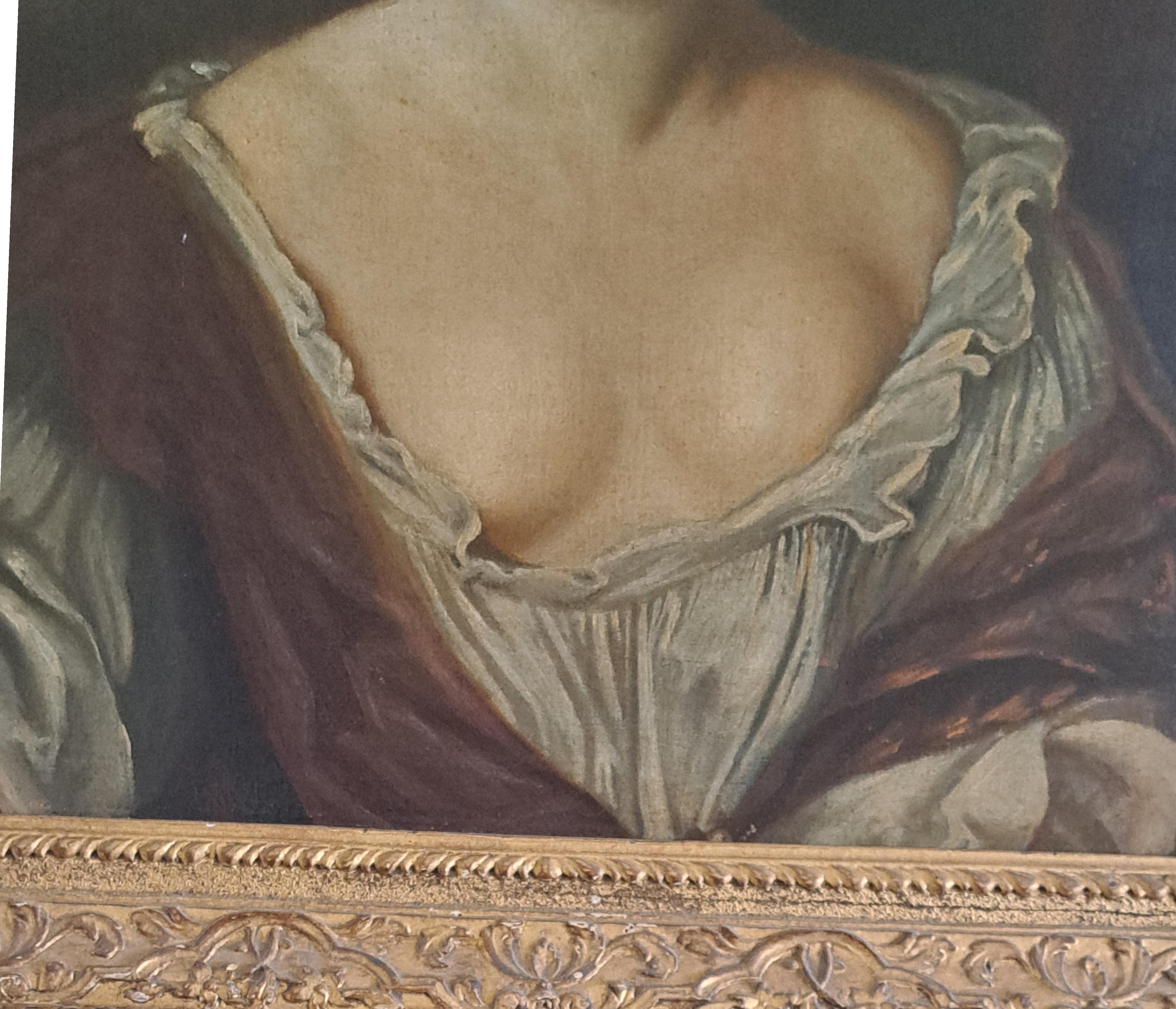 Huile sur toile du 19e siècle, portrait d'une jeune femme, probablement de la reine Mary II.
tiré d'une gravure de la peinture, Halswell Park Sale, 1948, lot n° 1323,
La taille totale est de 70 x 86 cm de haut (27,5 x 33¾ pouces environ).
taille de