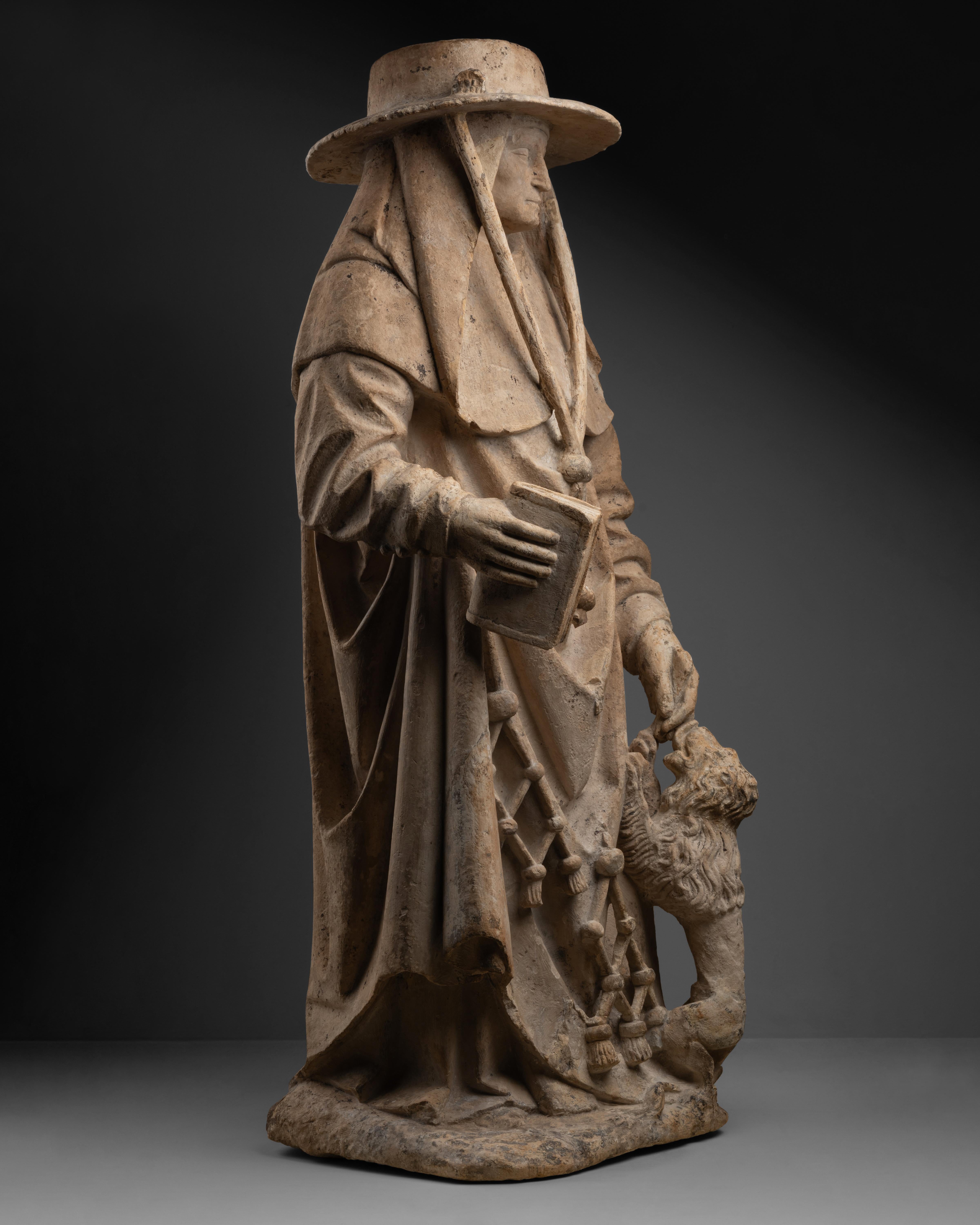Followers of Jean de la Huerta, Jean de Blany ? 
Saint Jerome
Limestone
Burgundy, second half of the15th century
60,5 cm
ALR Ref : S00248050

This exquisite sculpture of Saint Jerome, carved from soft, nearly white limestone typical of eastern