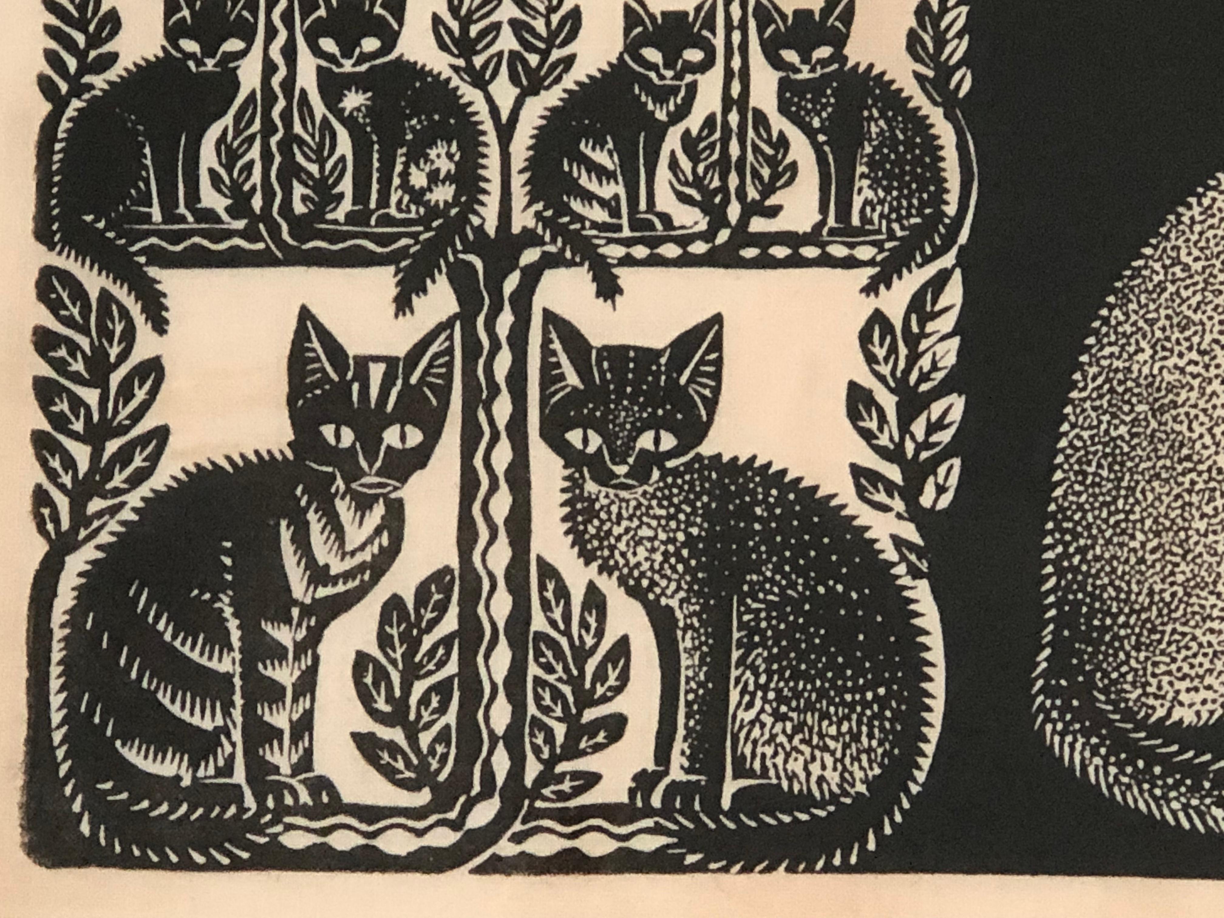 Linen Folly Cove Designers Cat and Kitten Themed Hand Block Print