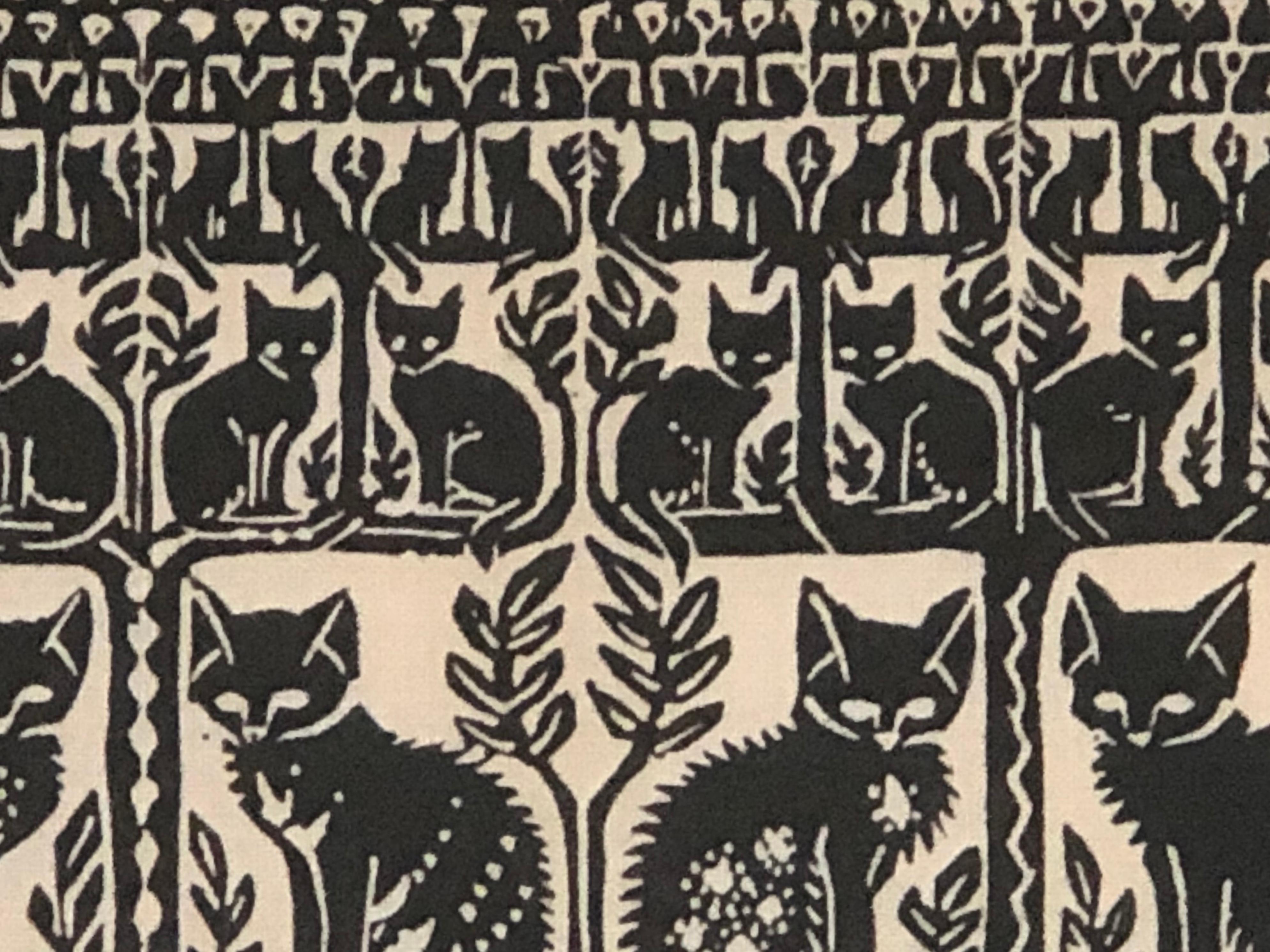 Folly Cove Designers Cat and Kitten Themed Hand Block Print 3