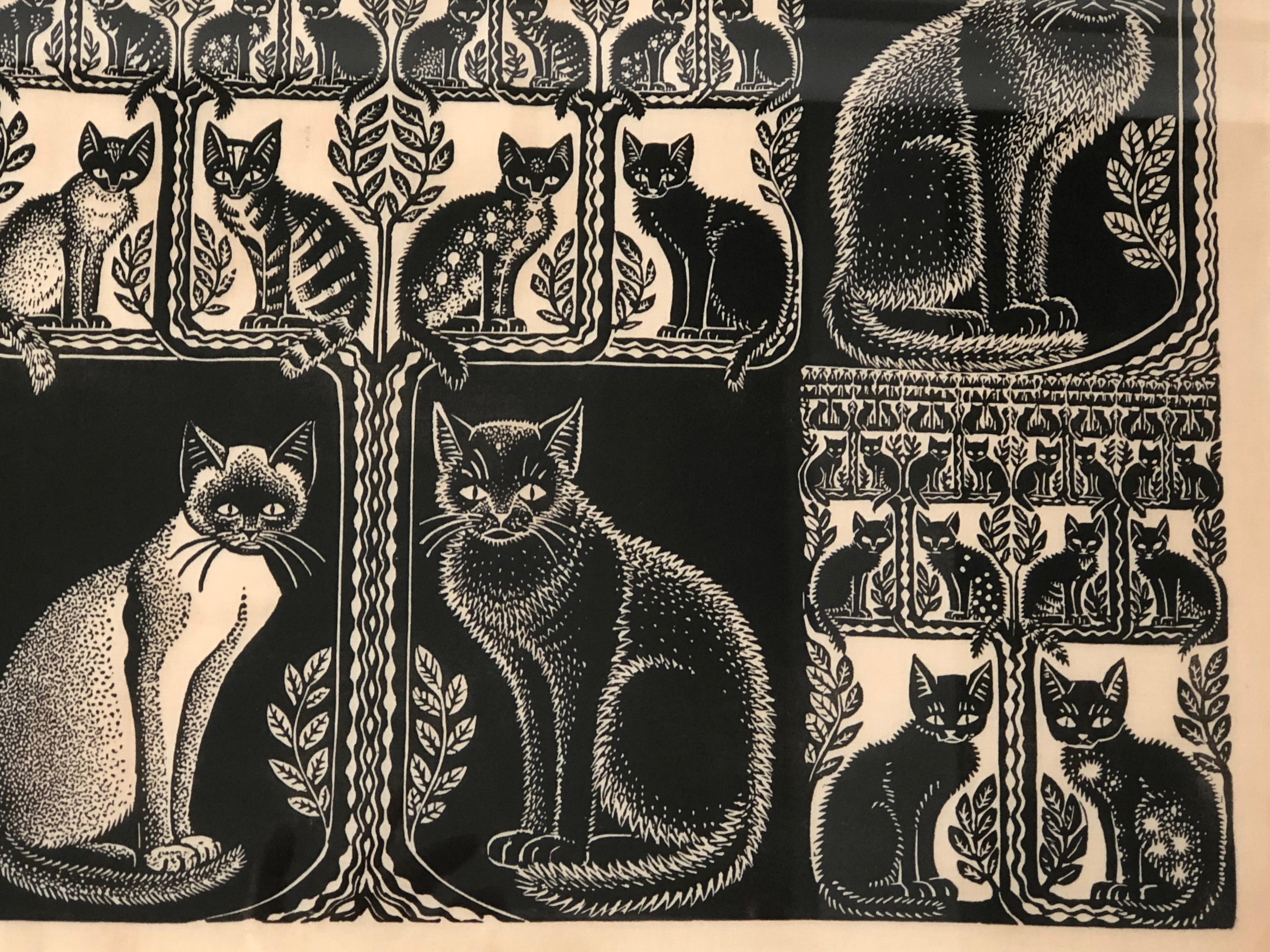 Hand-Crafted Folly Cove Designers Cat and Kitten Themed Hand Block Print
