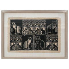 Folly Cove Designers Cat and Kitten Themed Hand Block Print