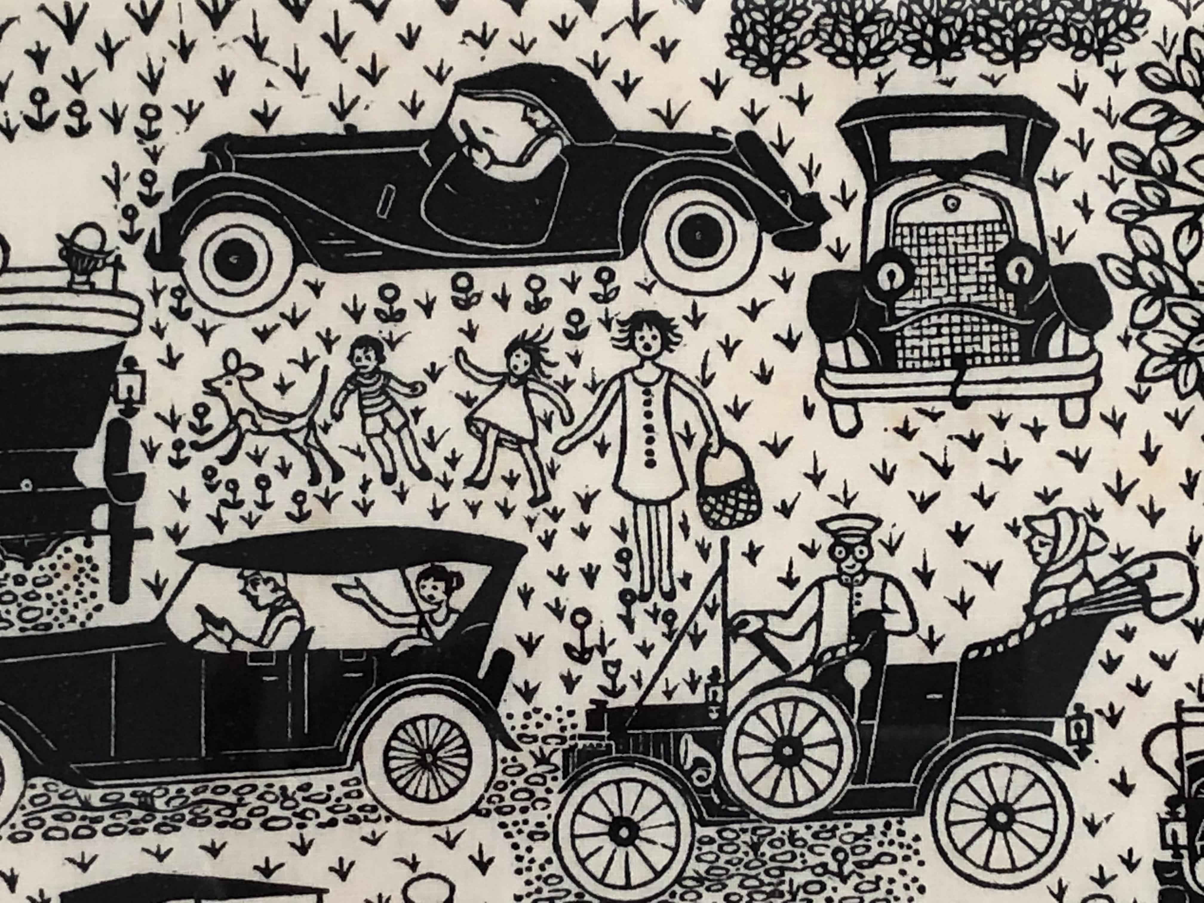 Folly Cove Designers Hand Block Printed Textile with Antique Automobiles 1