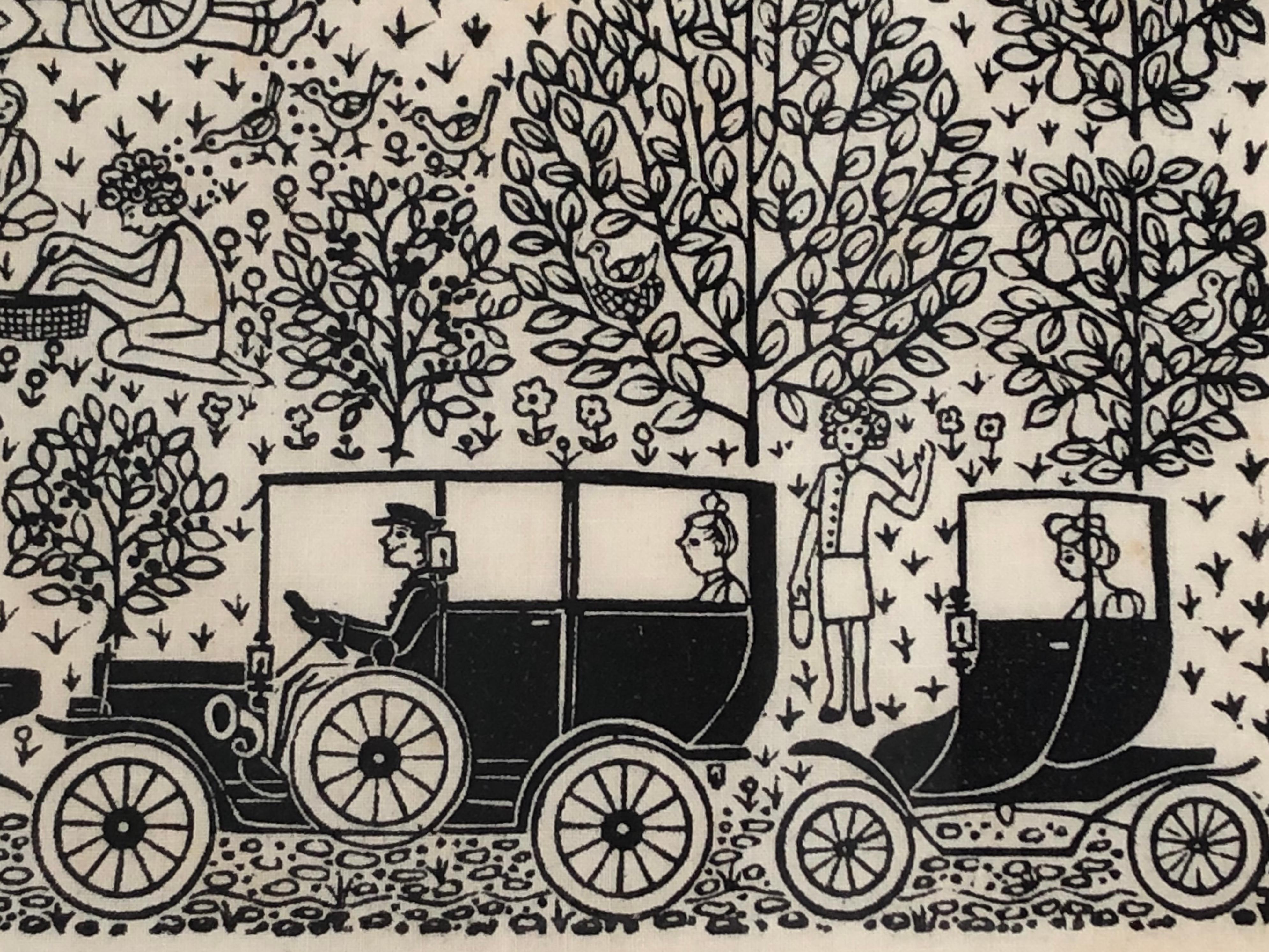 Folly Cove Designers Hand Block Printed Textile with Antique Automobiles 3