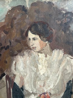 Folmer Bonnén (1885-1963) - Femme en blanc, peinte sur pierre, Danemark 1922