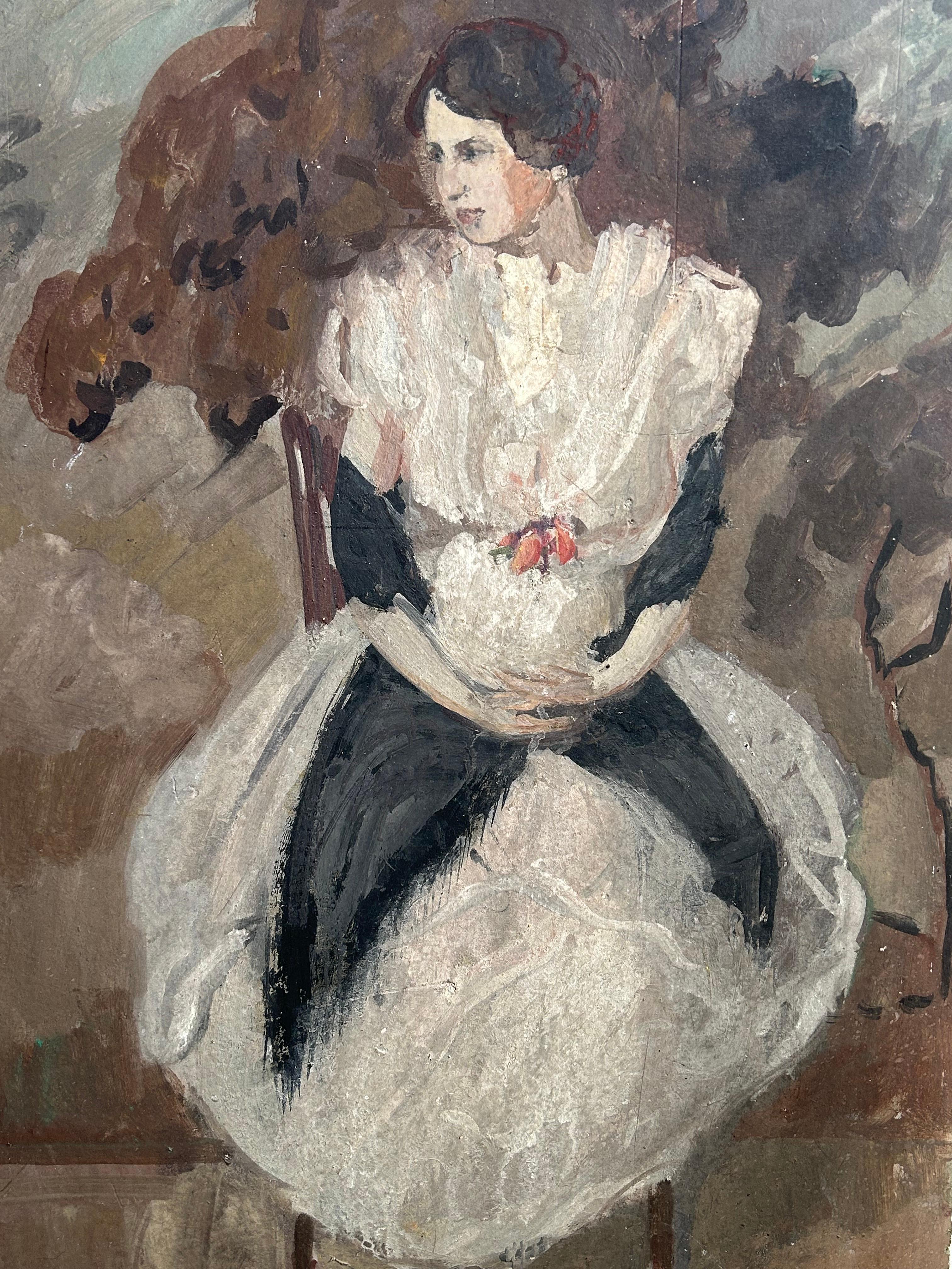Art Deco Folmer Bonnén (1885-1963) – Woman in White, Painted on Stone, Denmark 1922 For Sale