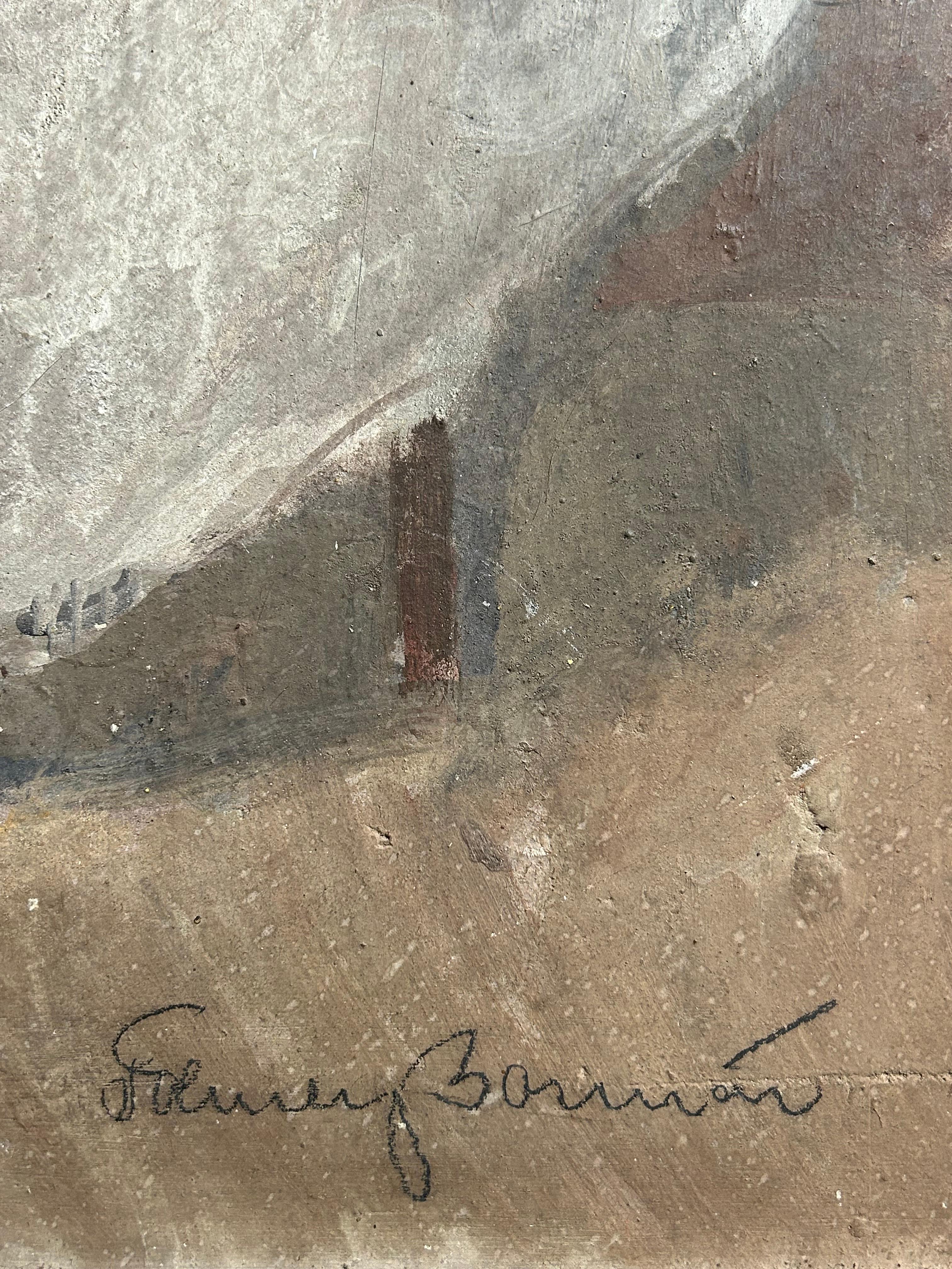 Danish Folmer Bonnén (1885-1963) – Woman in White, Painted on Stone, Denmark 1922 For Sale