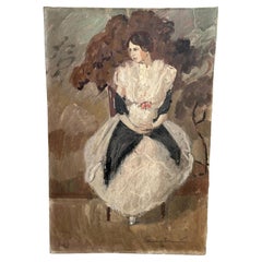 Antique Folmer Bonnén (1885-1963) – Woman in White, Painted on Stone, Denmark 1922
