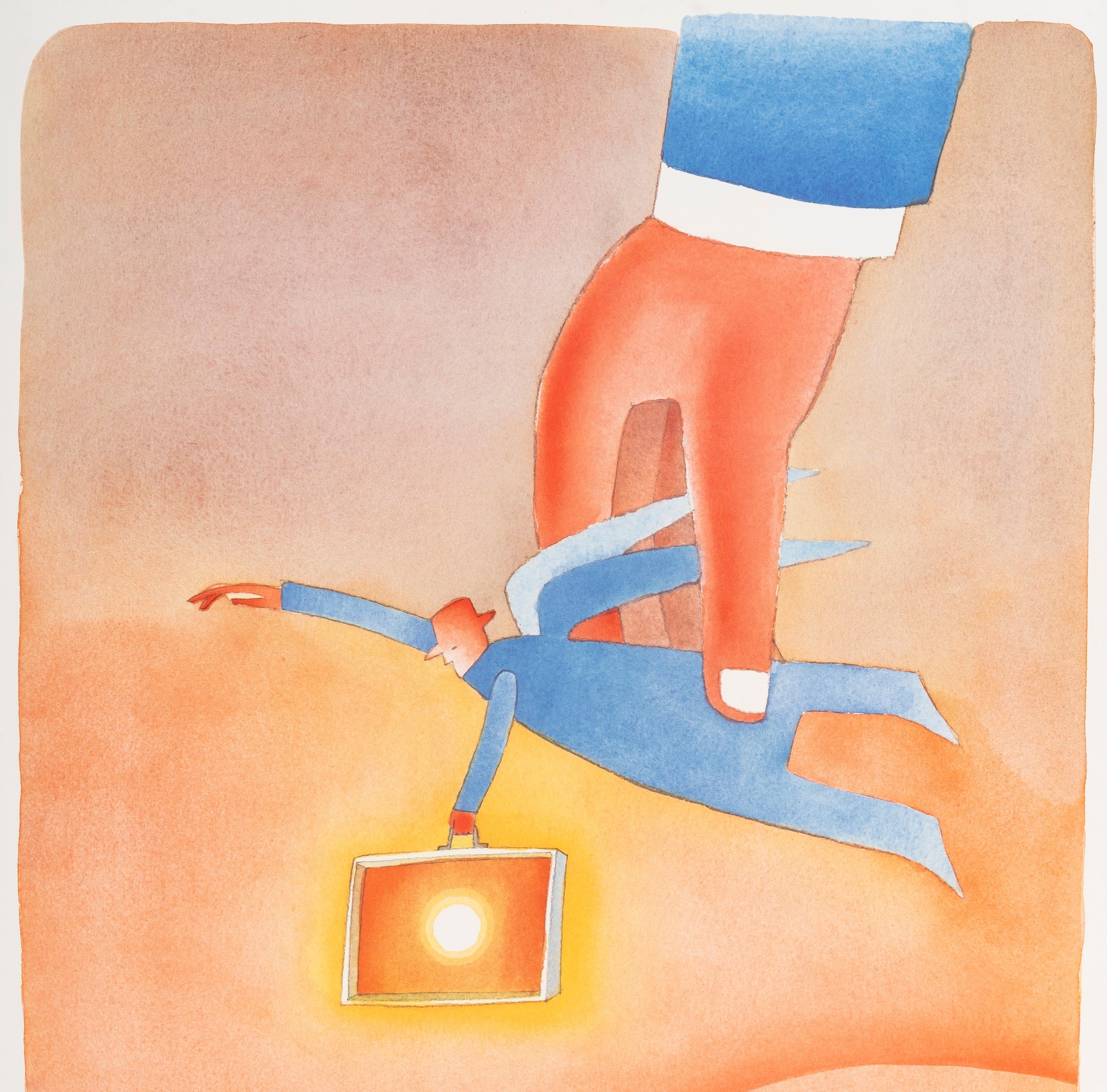 Advertising poster created by Folon in 1986 to promote travel by the airline Air France.

Artist: Folon Jean-Michel
Title: Air France – Attitude Plus
Date: 1986
Size: 23 x 31.5 in. / 58.5 x 80 cm.
Printer : Imprimerie Serag
Materials and Techniques: