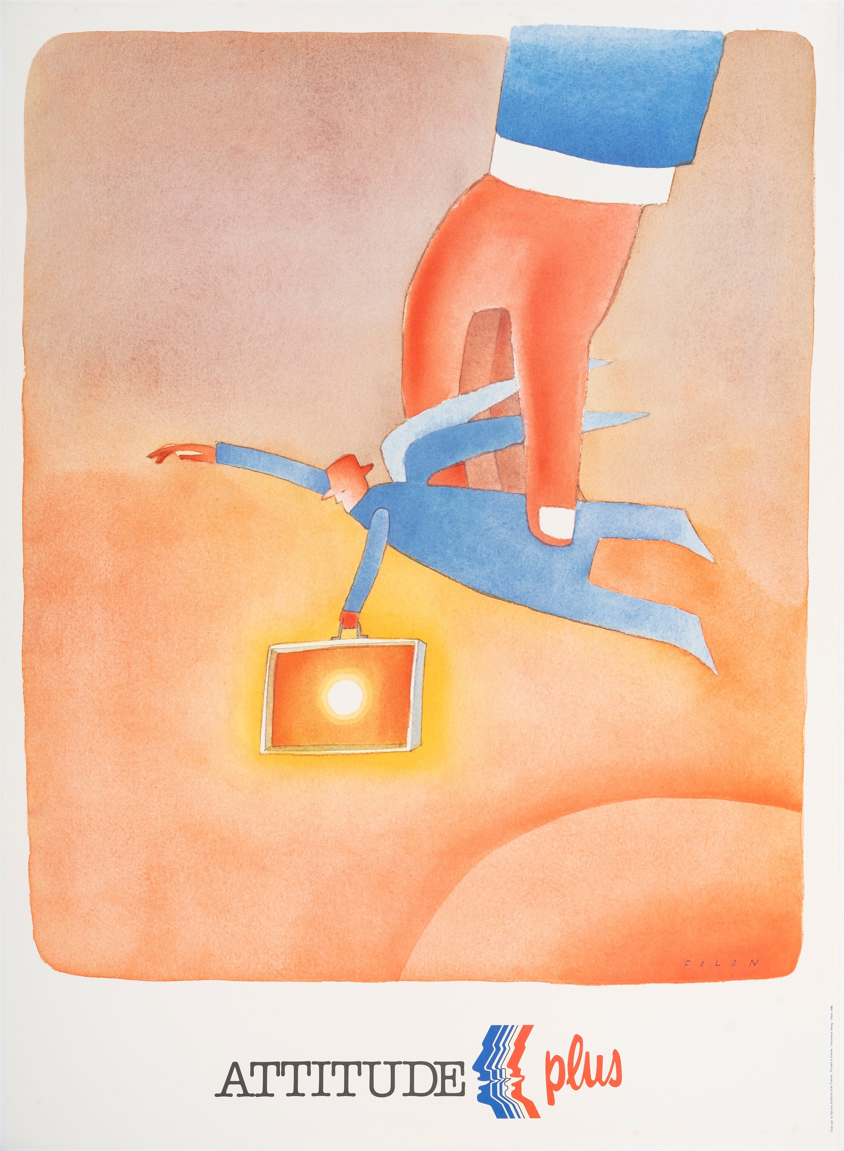 Folon, Original Aviation-Poster, Air France, Wolken, Himmel, Engel, Sonne, Flugzeug 1986