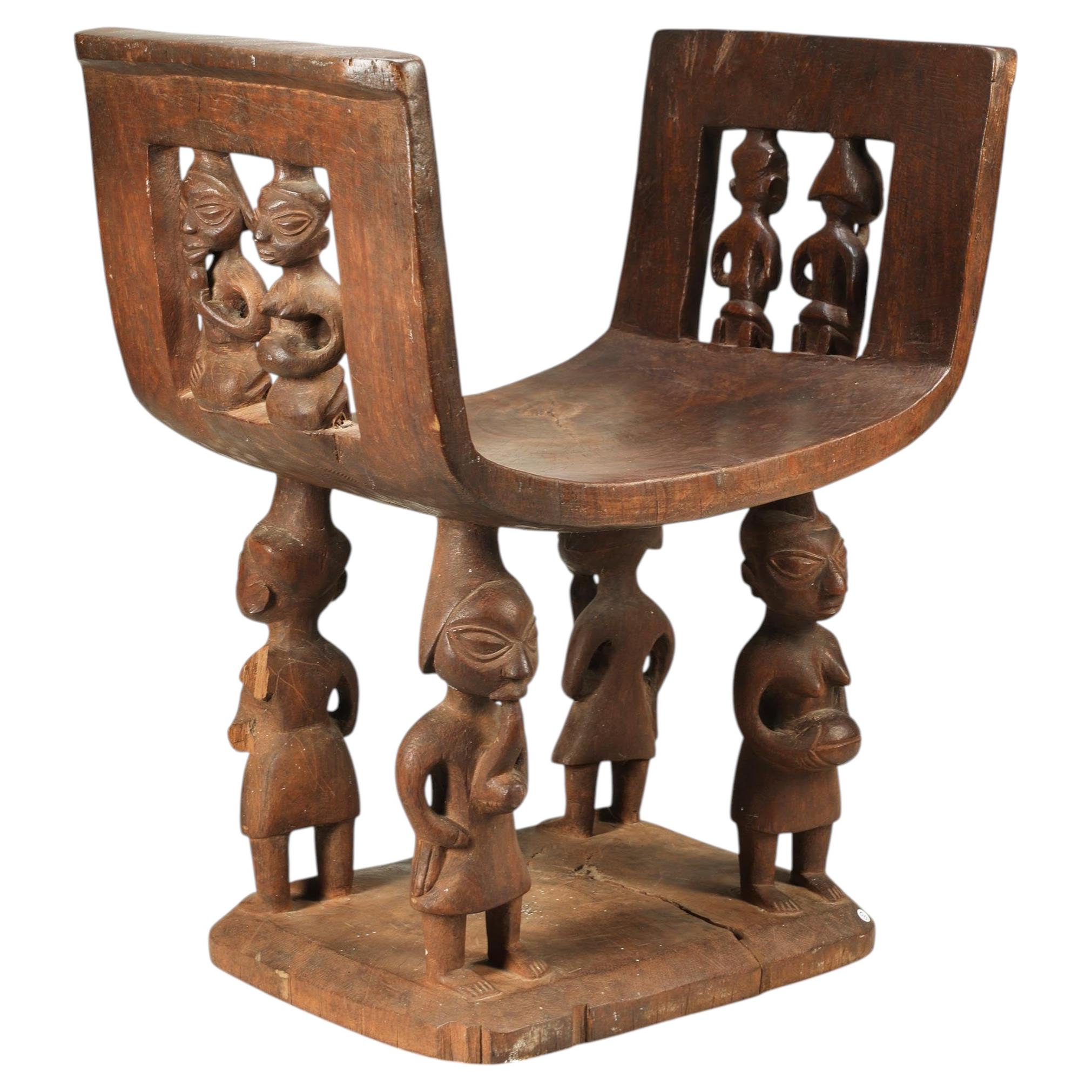Fon Carved Wood Ceremonial Seat or throne with Multiple Figures, Benin, Africa For Sale