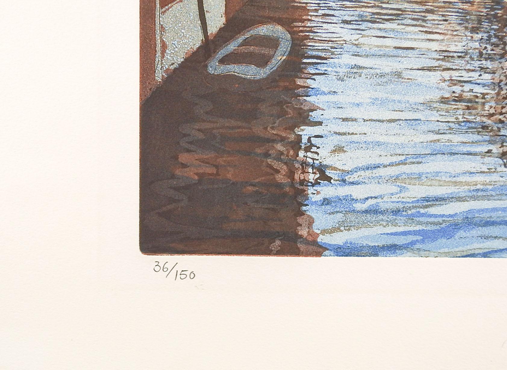 Fondamenta Zen Venice Italy by Frances St. Clair Miller etching on paper. Signed, numbered 36/150 and titled in pencil in lower margin. Unframed, image size 23