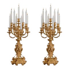 Candelabri italiani a 9 bracci in oro 24 carati di Fonderia Bronzi, una coppia