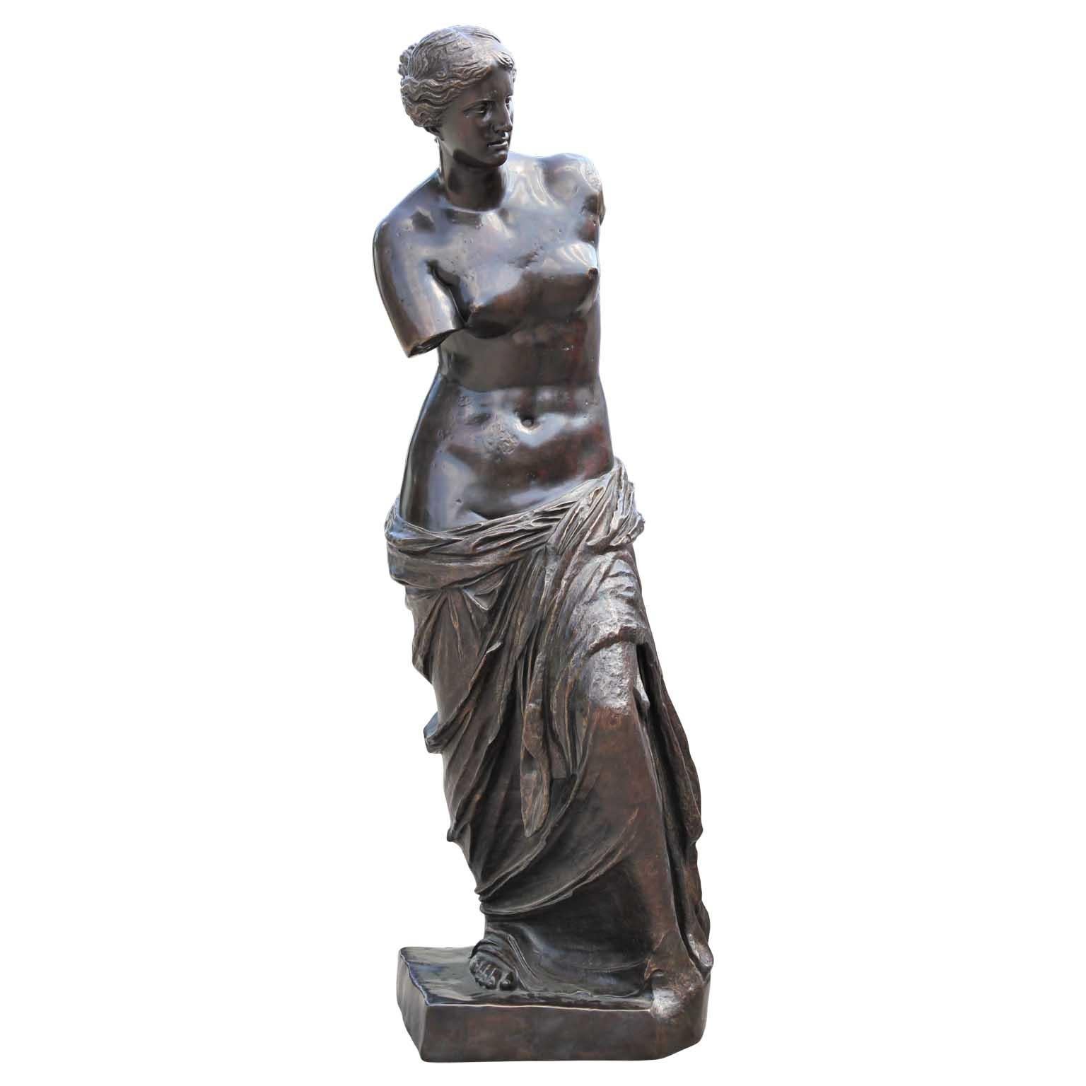 Fonderia Chiurazzi Figurative Sculpture - Monumental Classical Italian Venus de Milo Goddess Patinaed Bronze Statue