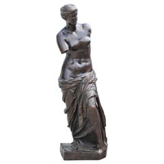 Monumental Classical Italian Venus de Milo Goddess Patinaed Bronze Statue