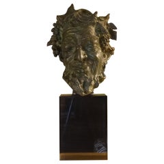 Fonderia Gemito Bronze Faun Head Sculpture on Plexiglass Base, Italy, 1950s