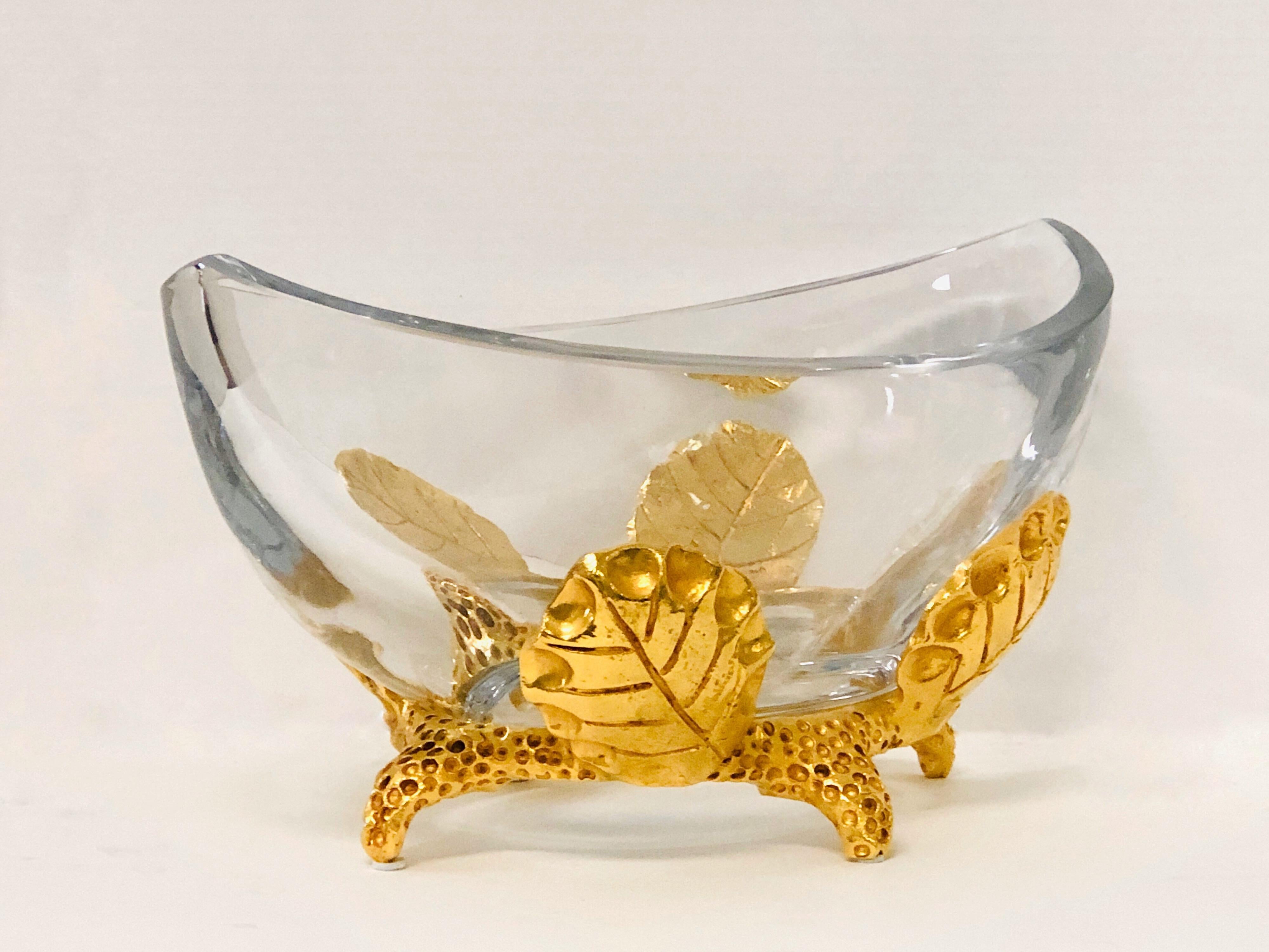 French Fondica Bronze and Crystal Large  Bowl Centerpiece by Mathias For Sale