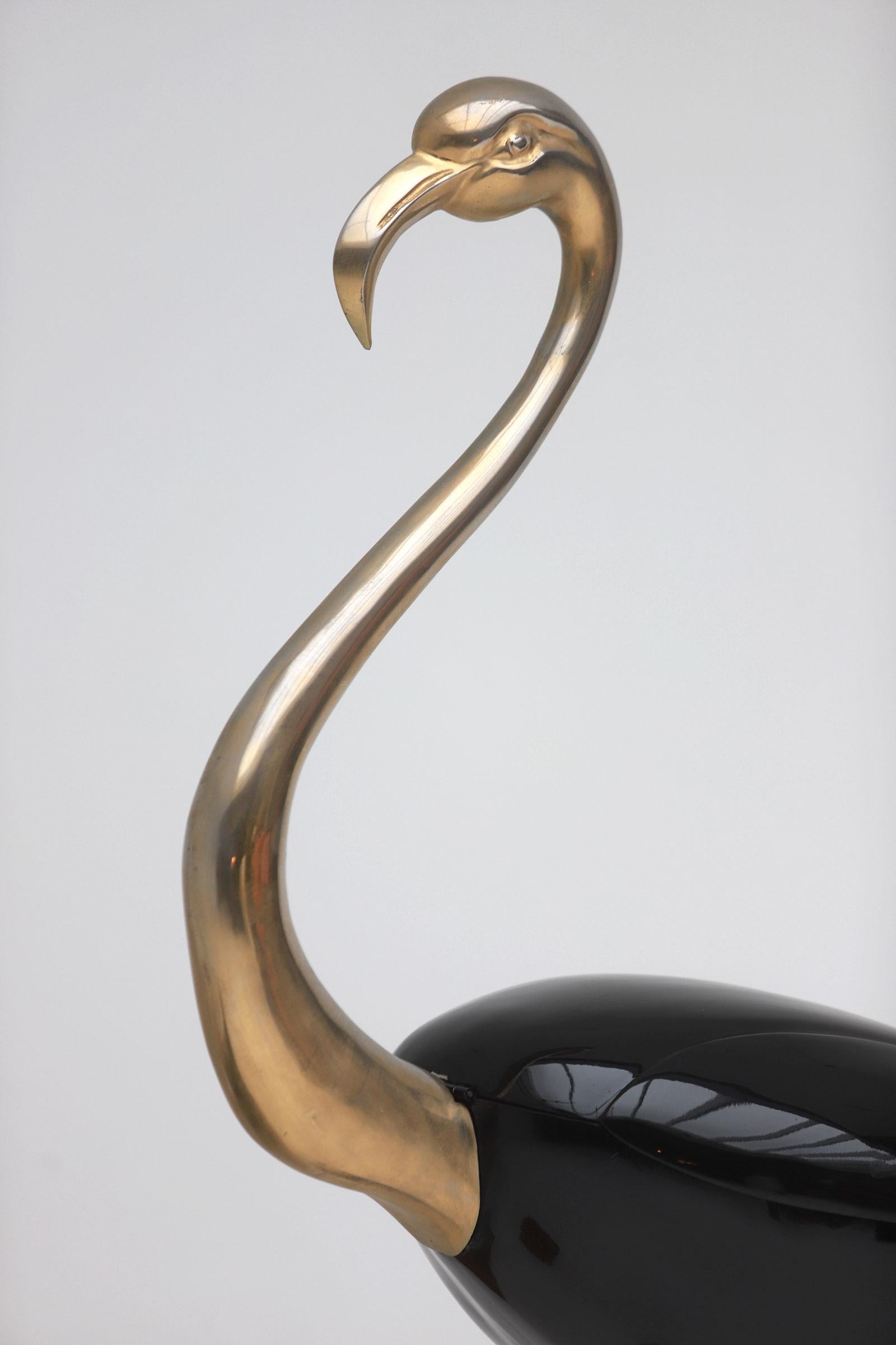 Lifesize Brass Flamingo with storage compartment by Fondica 1970s For Sale 5