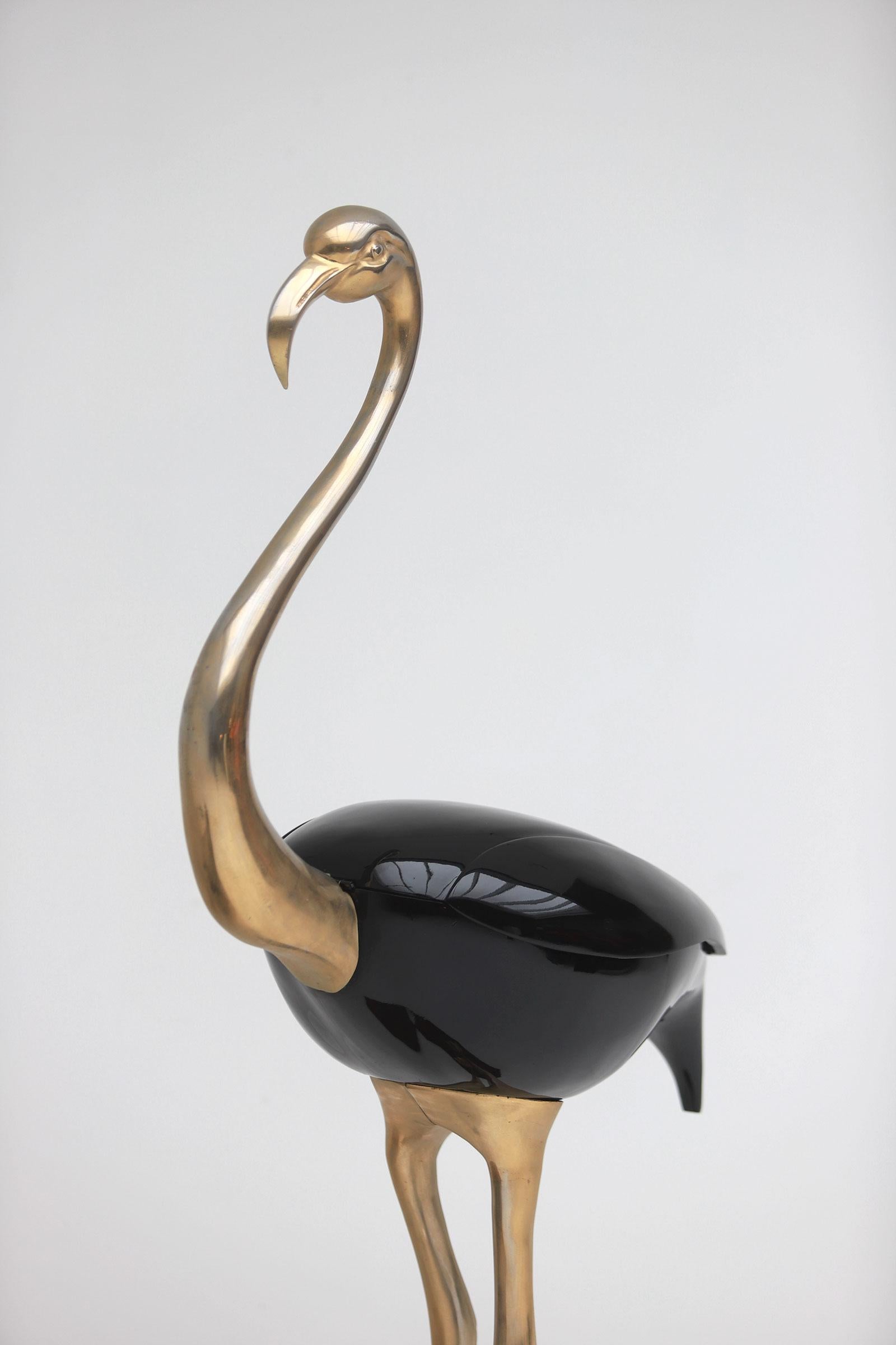 Lifesize Brass Flamingo with storage compartment by Fondica 1970s For Sale 5