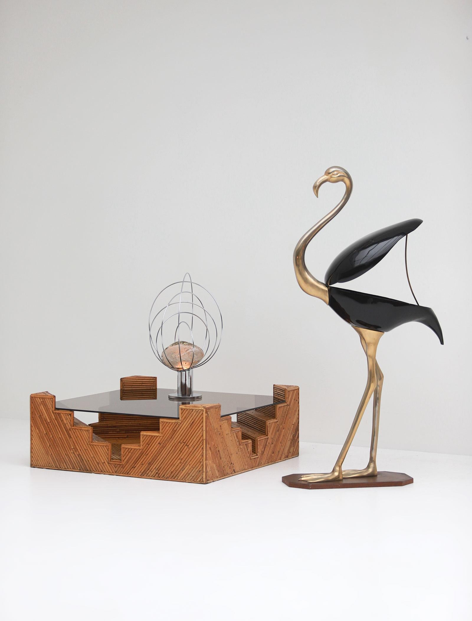 Hollywood Regency Lifesize Brass Flamingo with storage compartment by Fondica 1970s For Sale