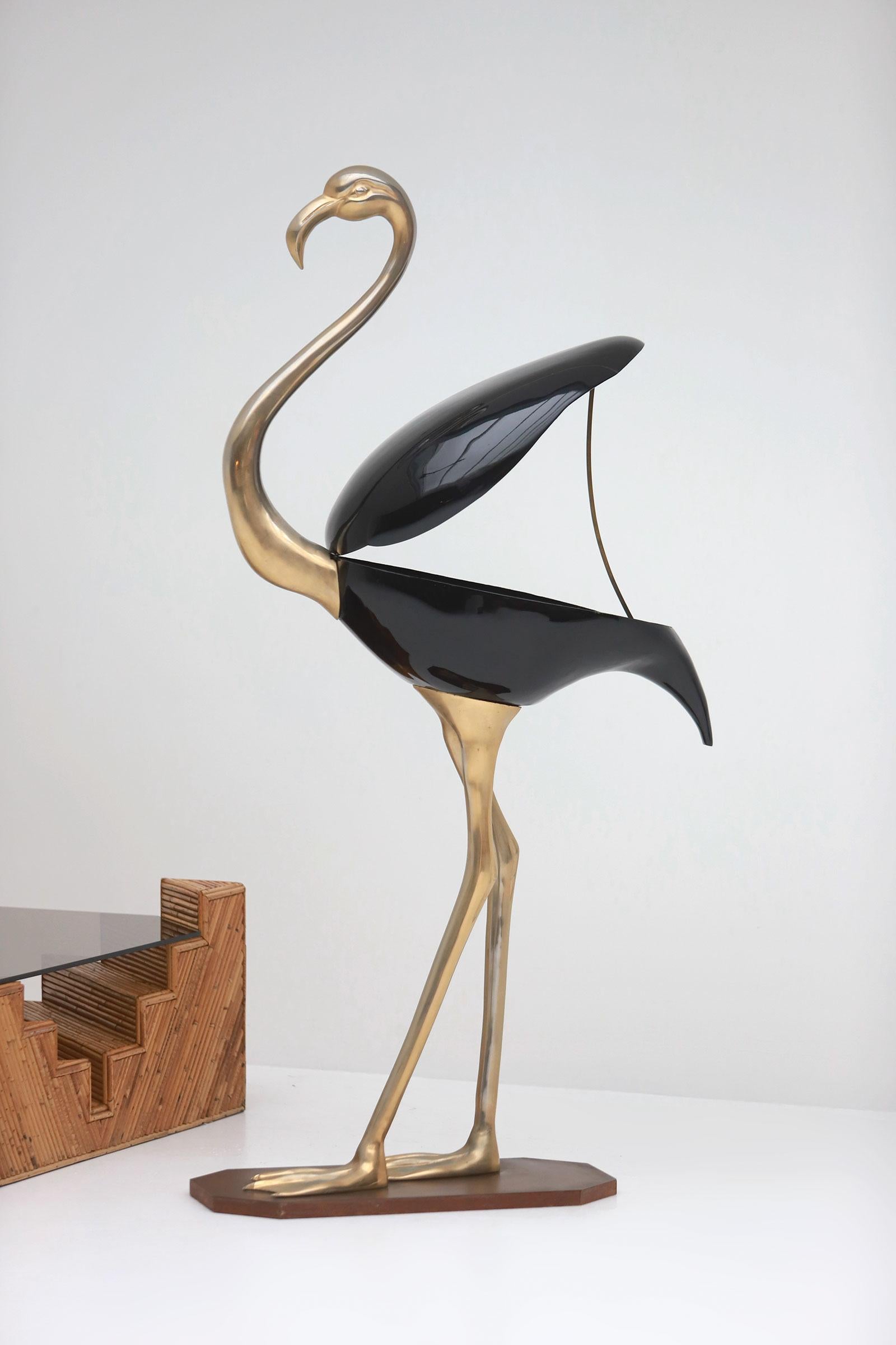 Late 20th Century Lifesize Brass Flamingo with storage compartment by Fondica 1970s For Sale