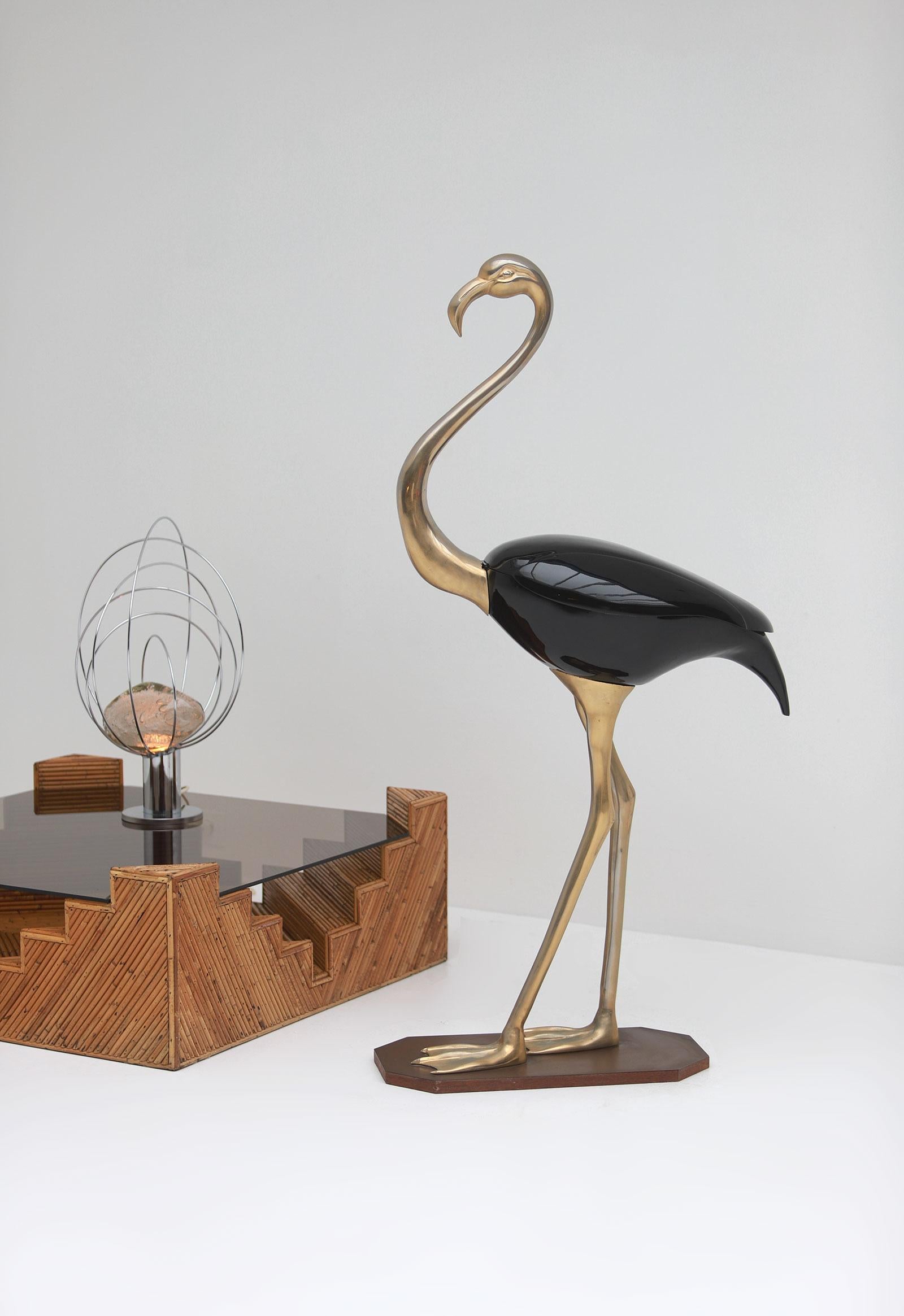 Lifesize Brass Flamingo with storage compartment by Fondica 1970s For Sale 2