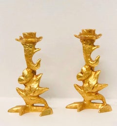 Fondica Pair of Gilt Bronze Candlesticks by Mathias