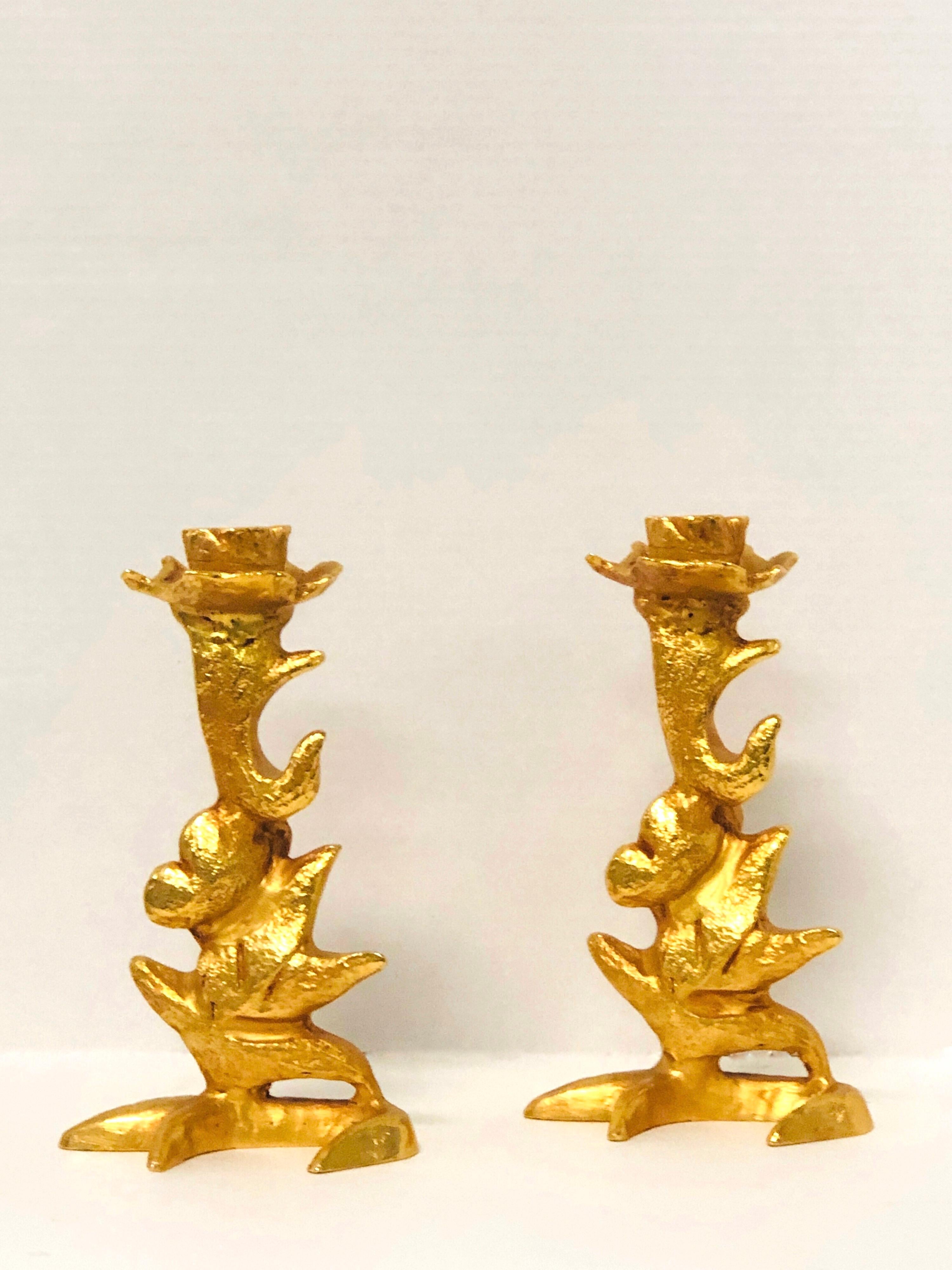 Fondica Pair of Gilt Bronze Candlesticks by Mathias In Good Condition In Miami, FL