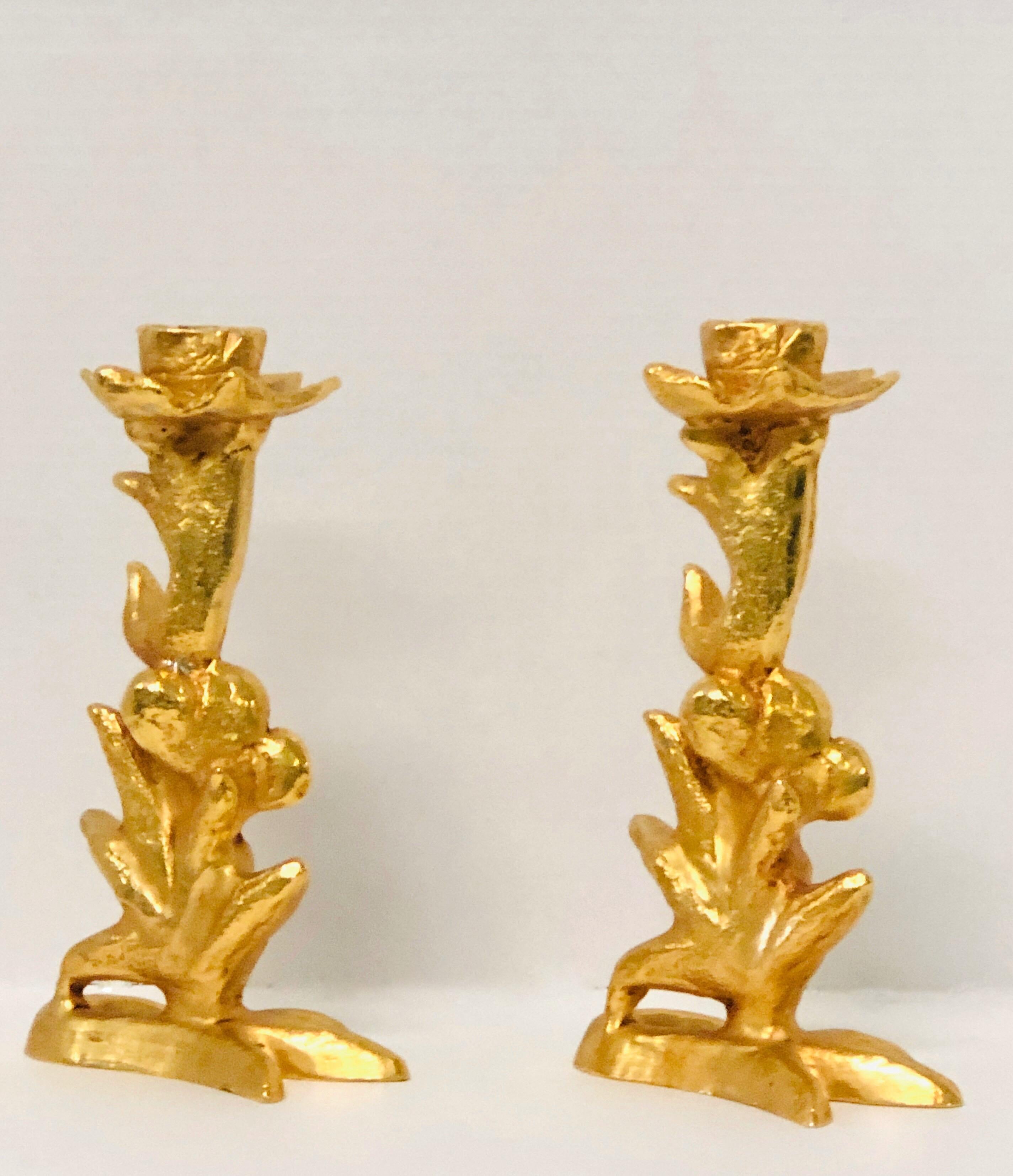 Contemporary Fondica Pair of Gilt Bronze Candlesticks by Mathias