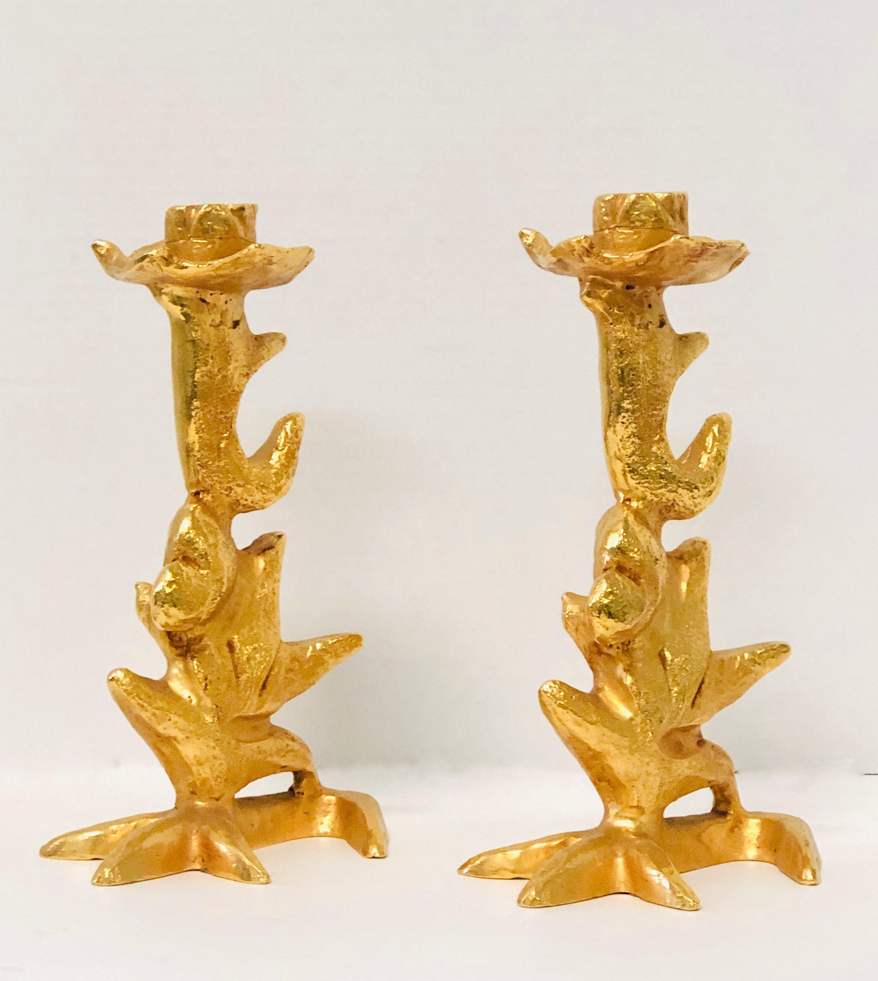 Fondica Pair of Gilt Bronze Candlesticks by Mathias 1
