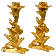 Fondica Pair of Gilt Bronze Candlesticks by Mathias