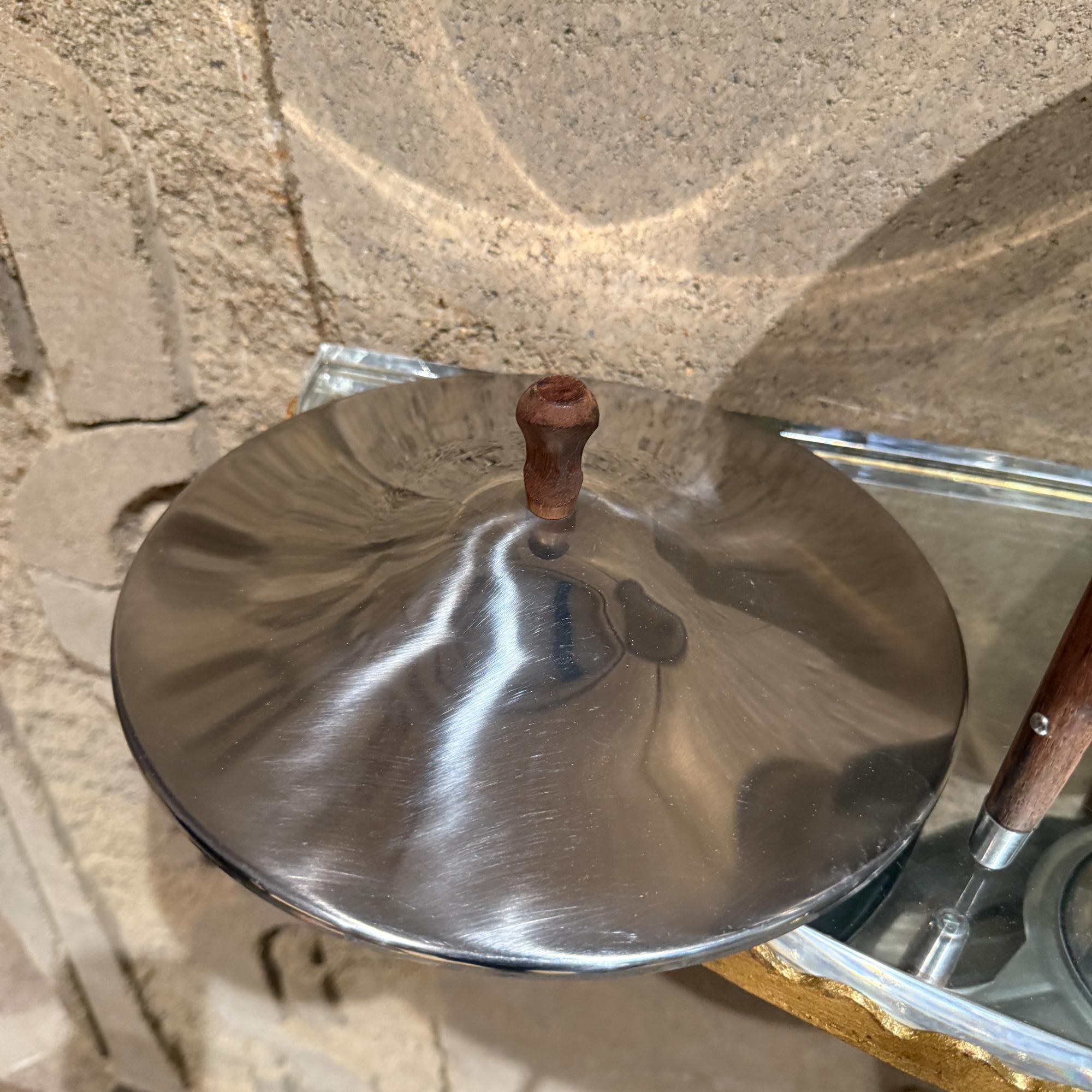 Fondue Chafing Dish Brass Stainless Steel With Teak Stand Legs Handles en vente 1
