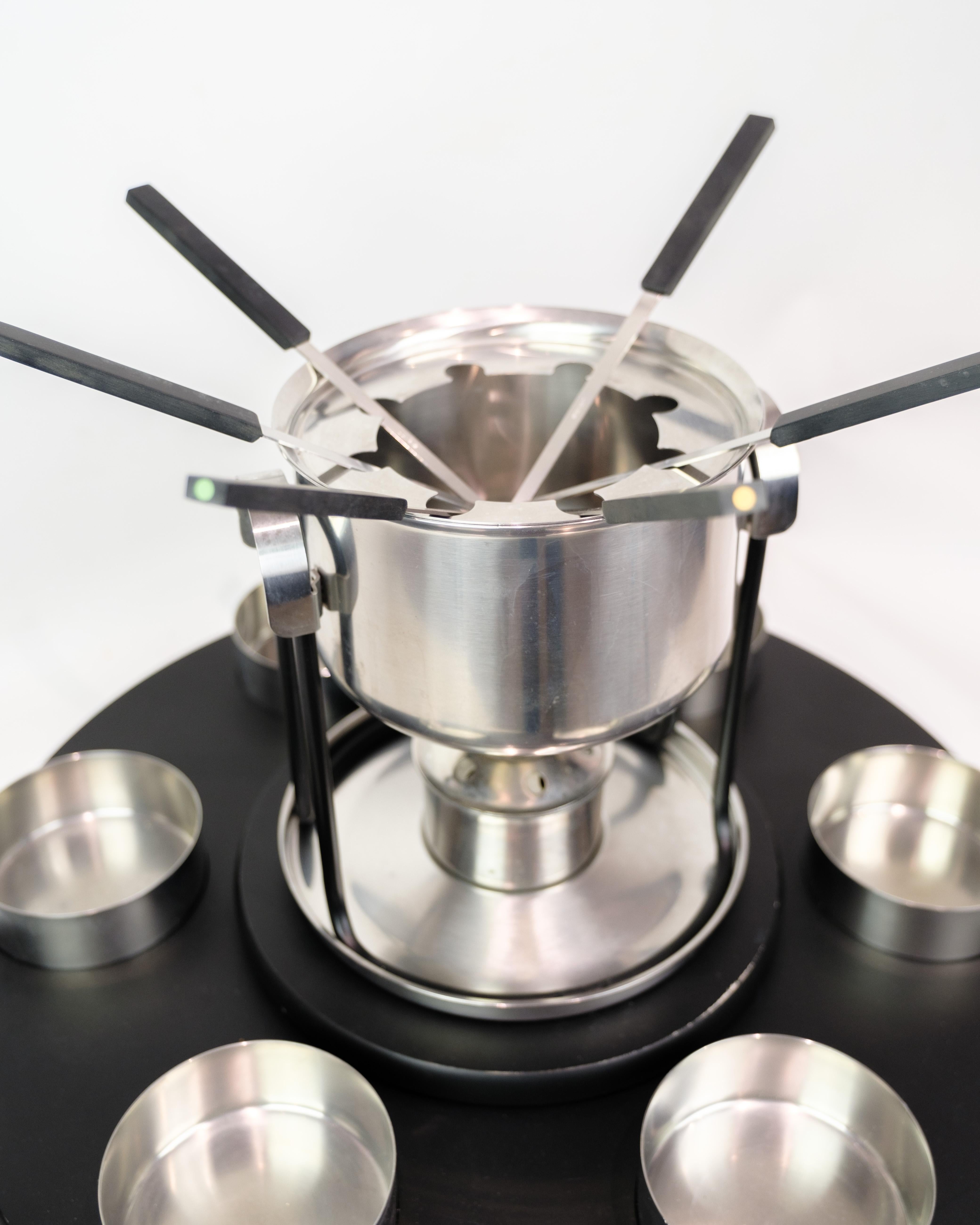 Mid-Century Modern Fondue set In Stainless steel 6 Bowls and 6 forks From Stelton, Arne Jacobsen  For Sale